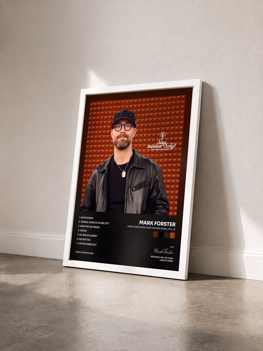 #blanc Tableau de l'album Mark Forster bei Sing meinen Song, Vol. 13 de Mark Forster vu de trois quarts, cadre blanc