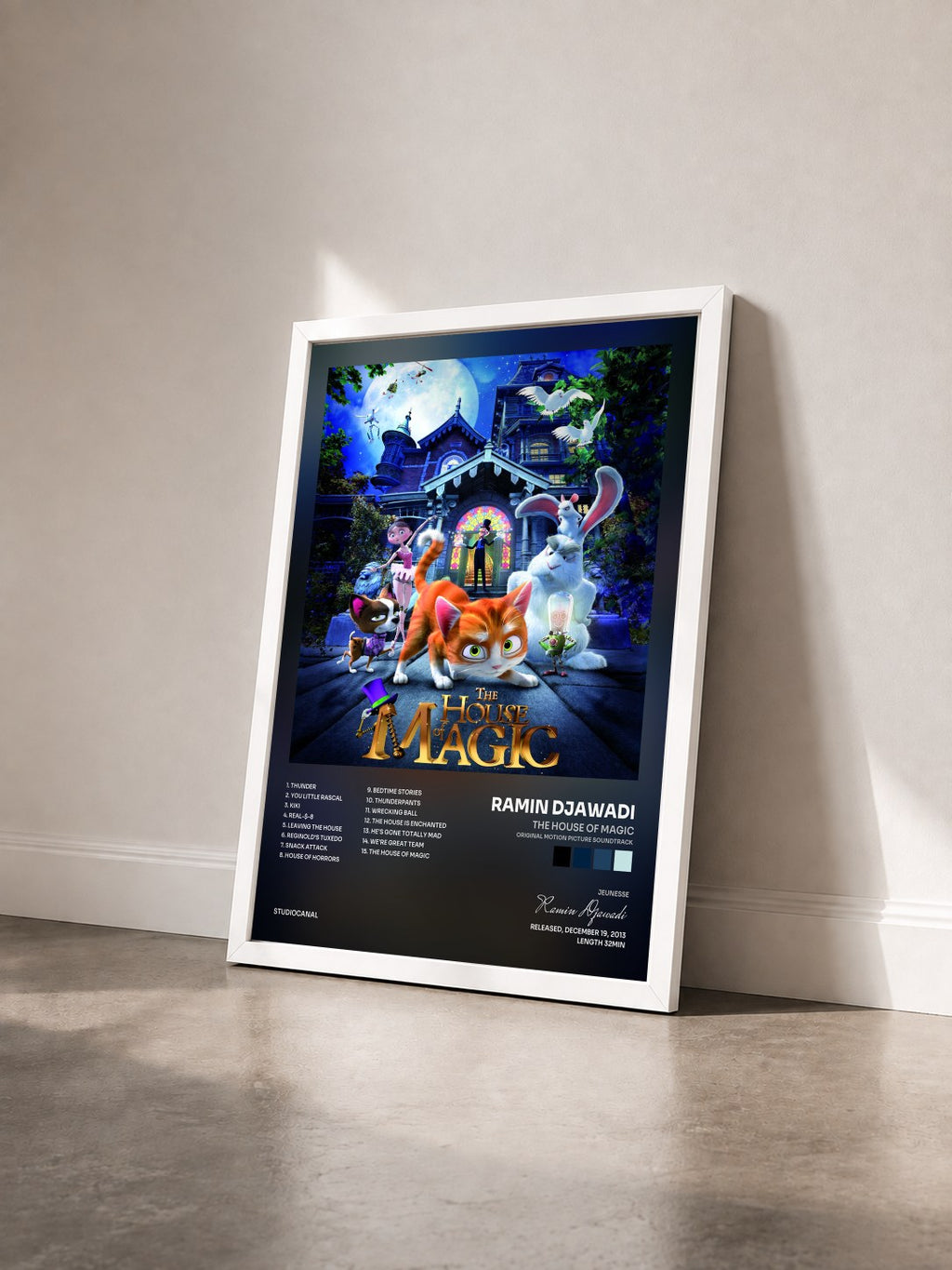 #blanc The House of Magic (Original Motion Picture Soundtrack) by Ramin Djawadi as a framed art print seen at an angle, white frame