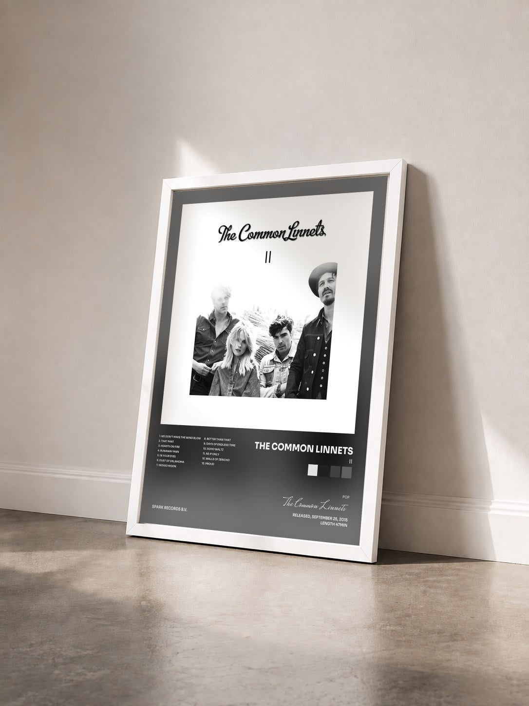 #blanc Tableau de l'album II de The Common Linnets vu de trois quarts, cadre blanc