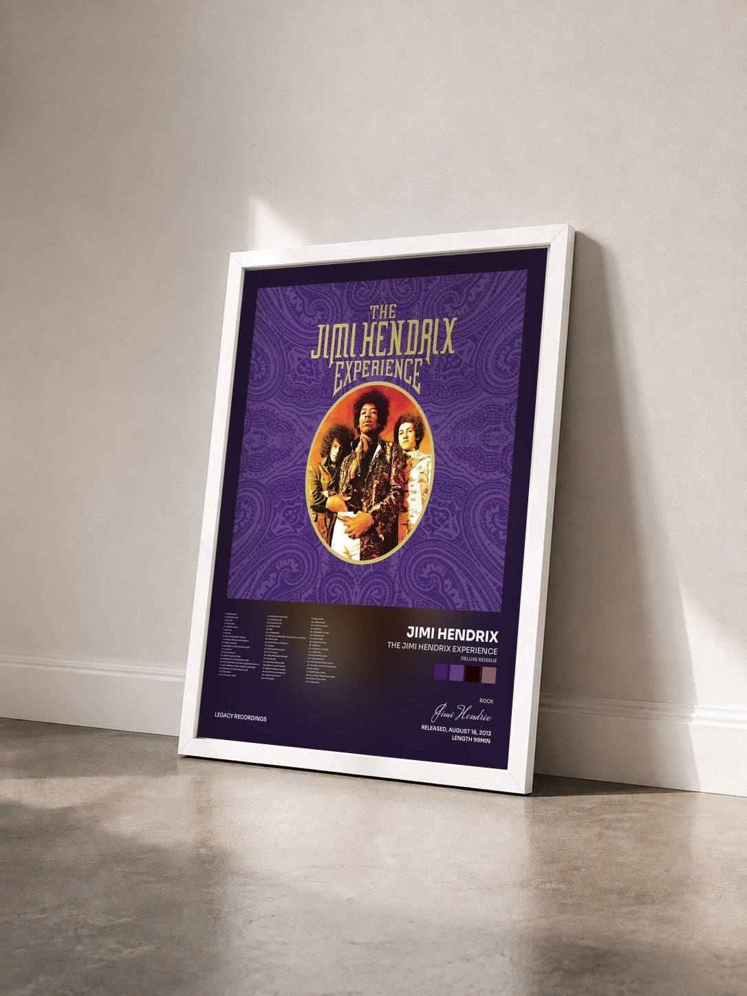 #blanc Tableau de l'album The Jimi Hendrix Experience (Deluxe Reissue) de Jimi Hendrix vu de trois quarts, cadre blanc