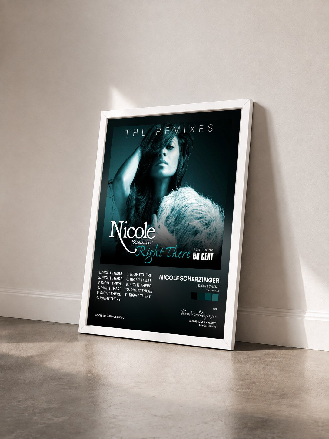 #blanc Right There (The Remixes) by Nicole Scherzinger as a framed art print seen at an angle, white frame
