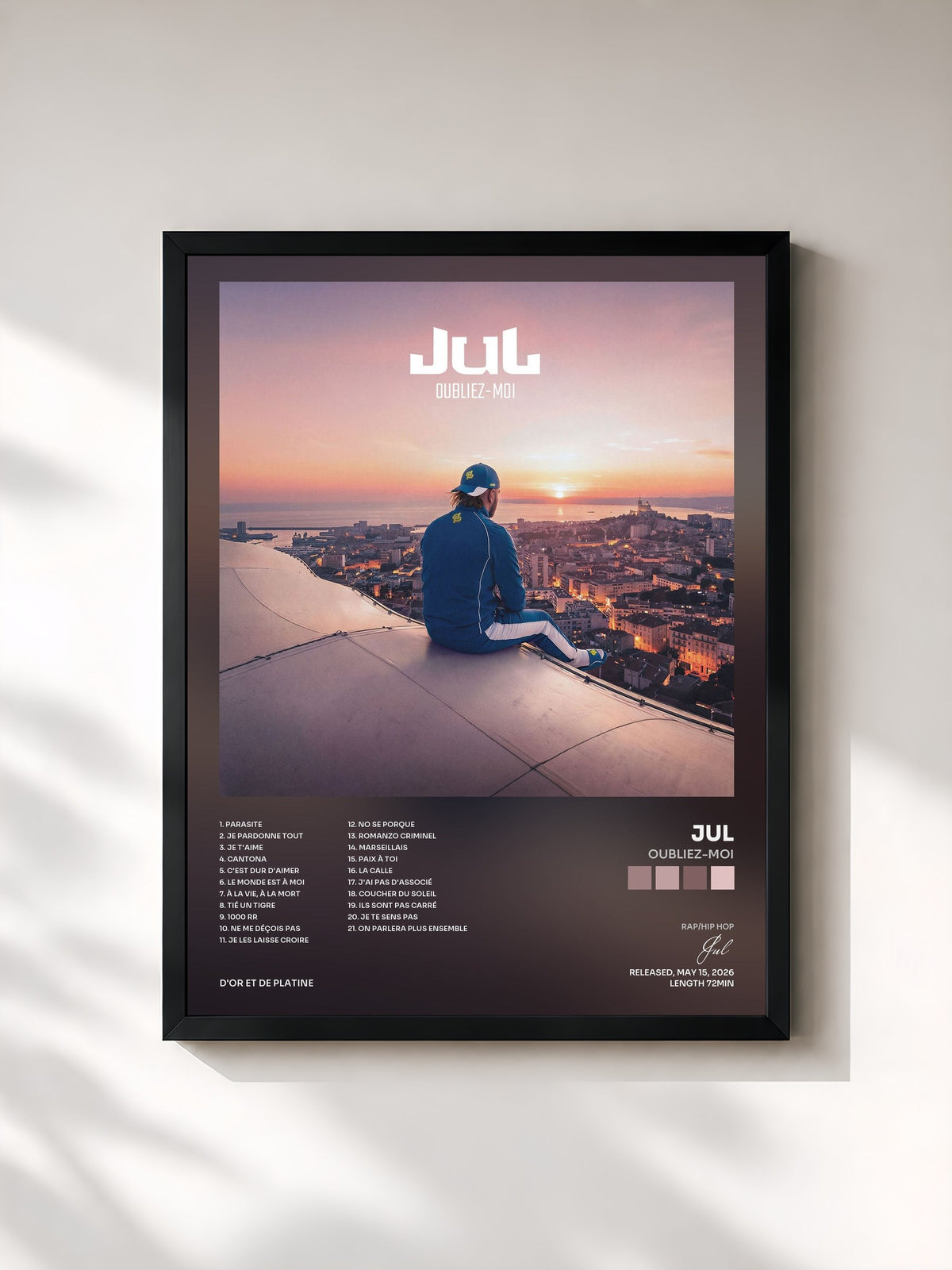 #noir Tableau de l'album Oubliez-moi de Jul, cadre noir, imprimé et encadré en France