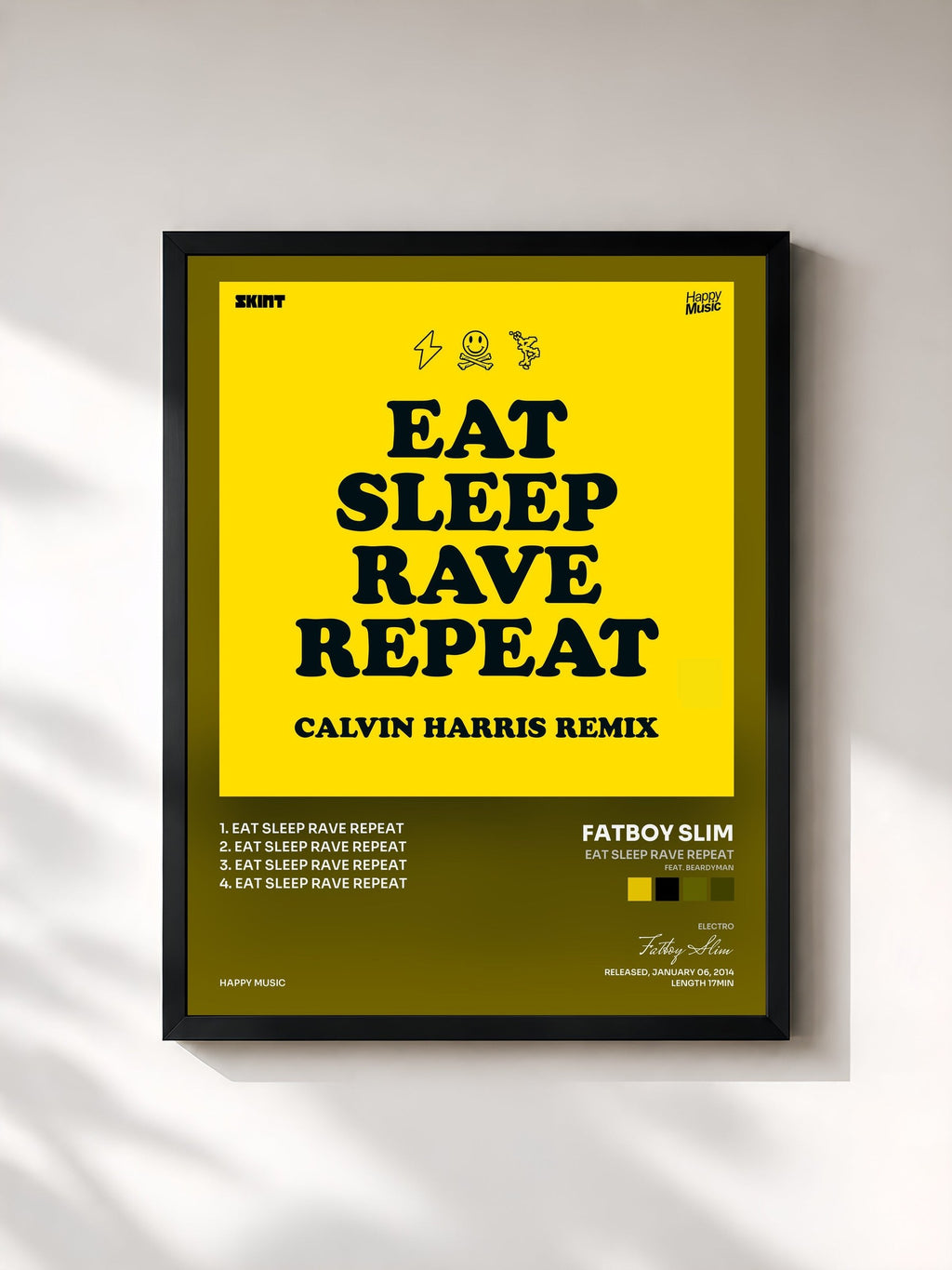#noir Tableau de l'album Eat Sleep Rave Repeat (feat. Beardyman) - EP de Fatboy Slim, cadre noir, imprimé et encadré en France