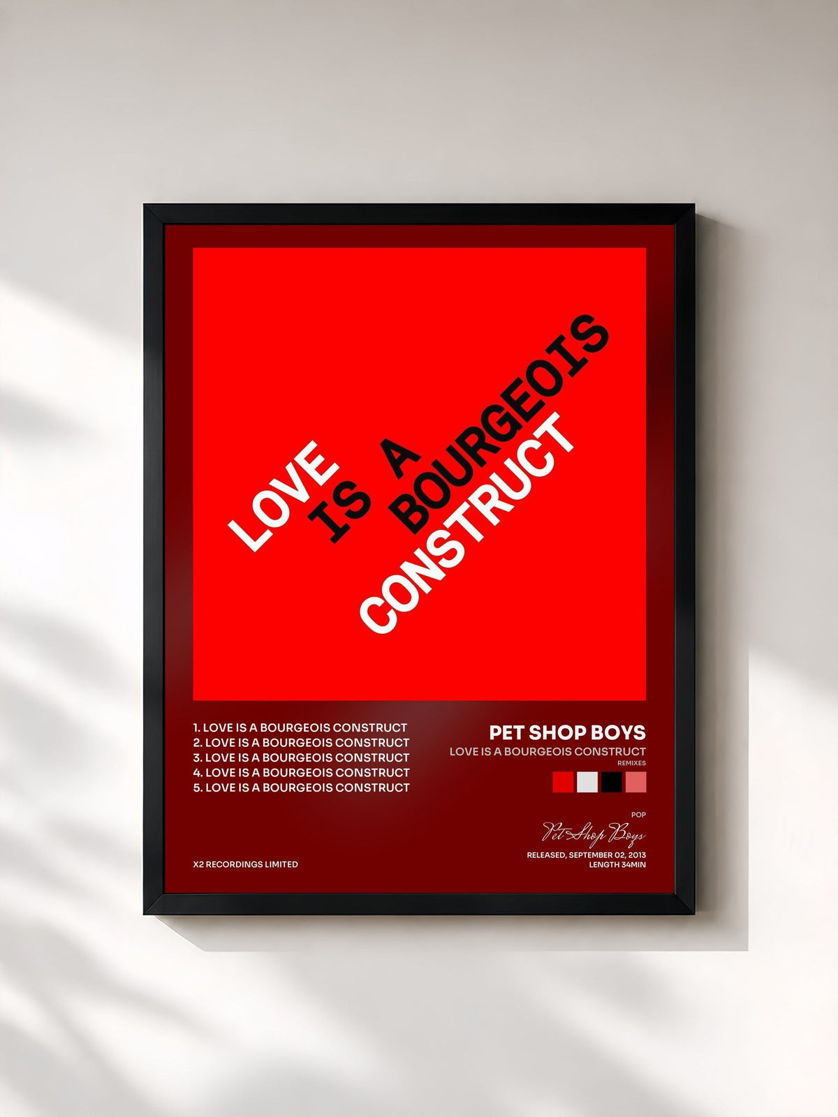 #noir Tableau de l'album Love is a Bourgeois Construct (Remixes) de Pet Shop Boys, cadre noir, imprimé et encadré en France