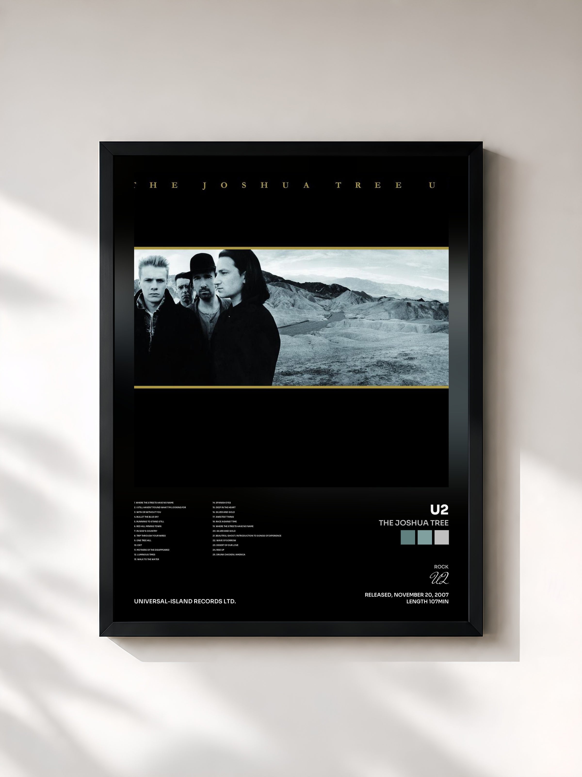 #noir Tableau de l'album The Joshua Tree de U2, cadre noir, imprimé et encadré en France