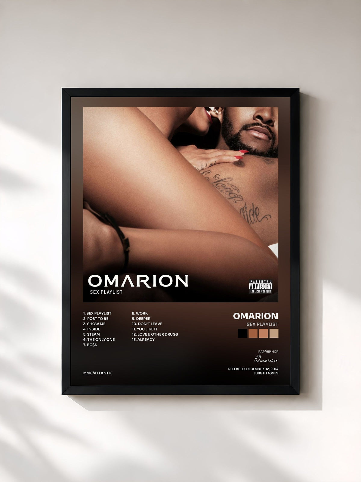 #noir Tableau de l'album Sex Playlist de Omarion, cadre noir, imprimé et encadré en France