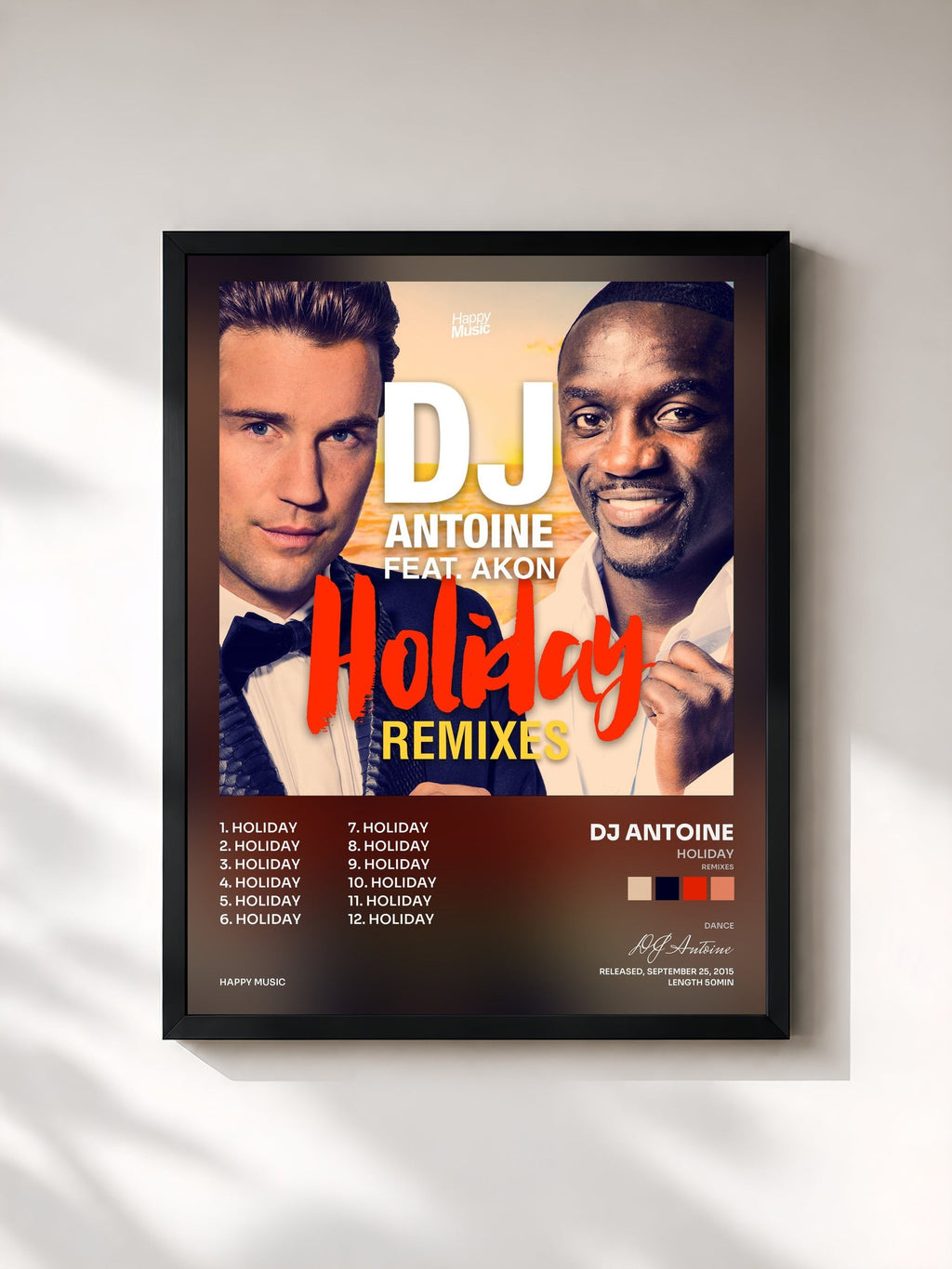 #noir Tableau de l'album Holiday (Remixes) de DJ Antoine, cadre noir, imprimé et encadré en France