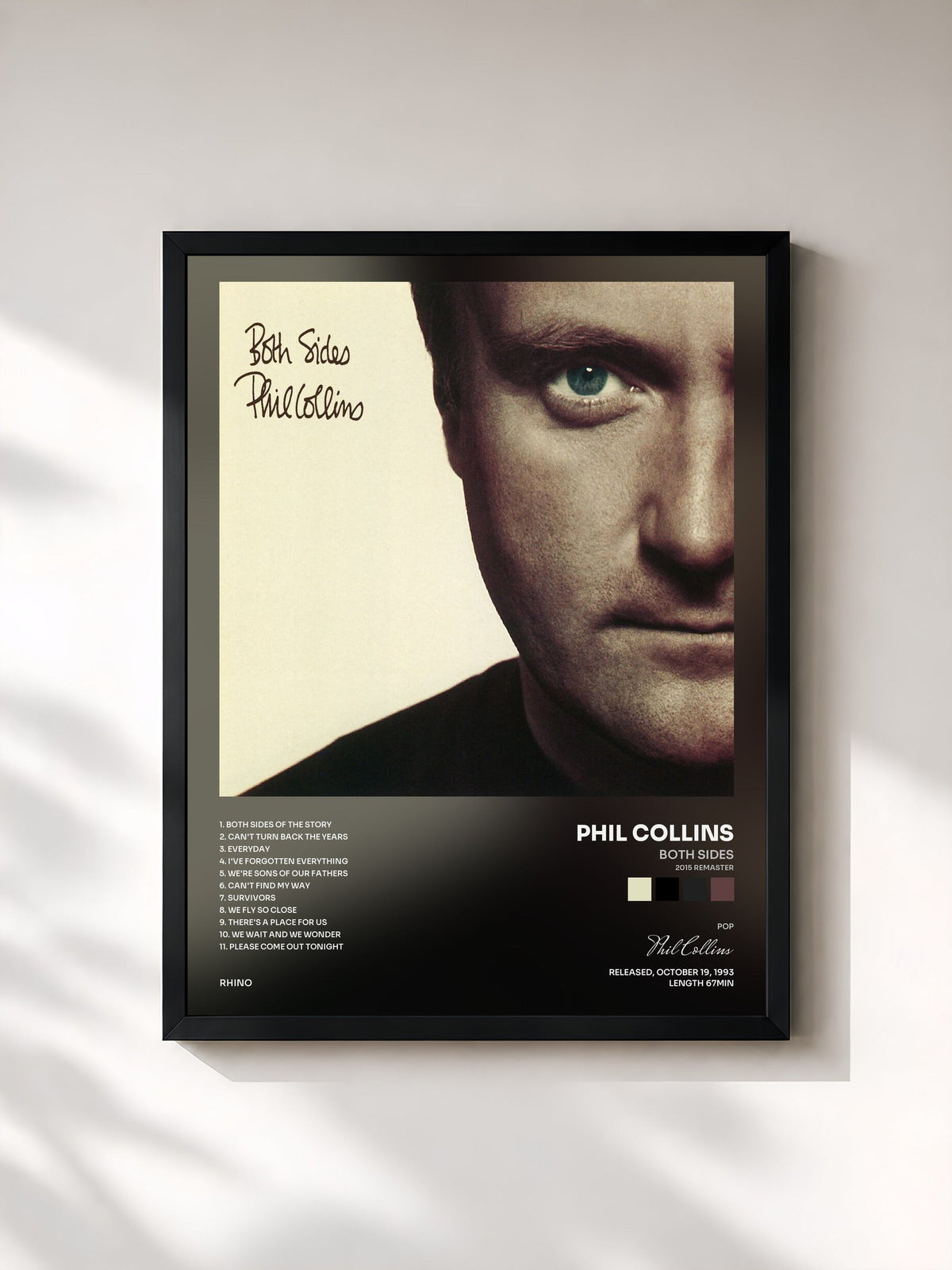 #noir Tableau de l'album Both Sides (2015 Remaster) de Phil Collins, cadre noir, imprimé et encadré en France