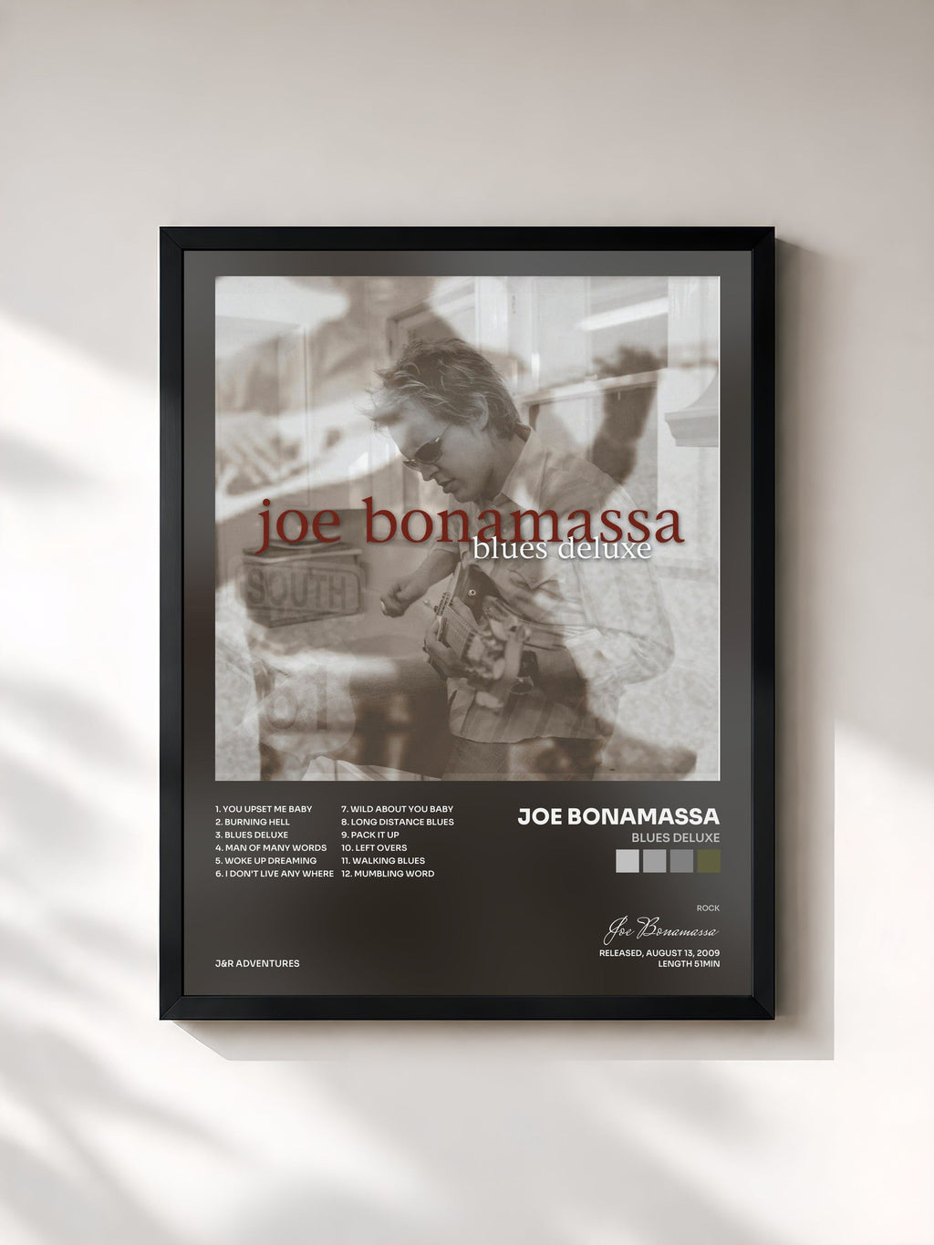 #noir Blues Deluxe by Joe Bonamassa as a framed art print, black frame, printed and framed in France