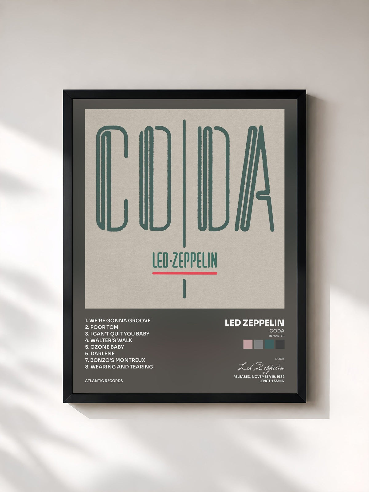 #noir Tableau de l'album Coda (Remaster) de Led Zeppelin, cadre noir, imprimé et encadré en France
