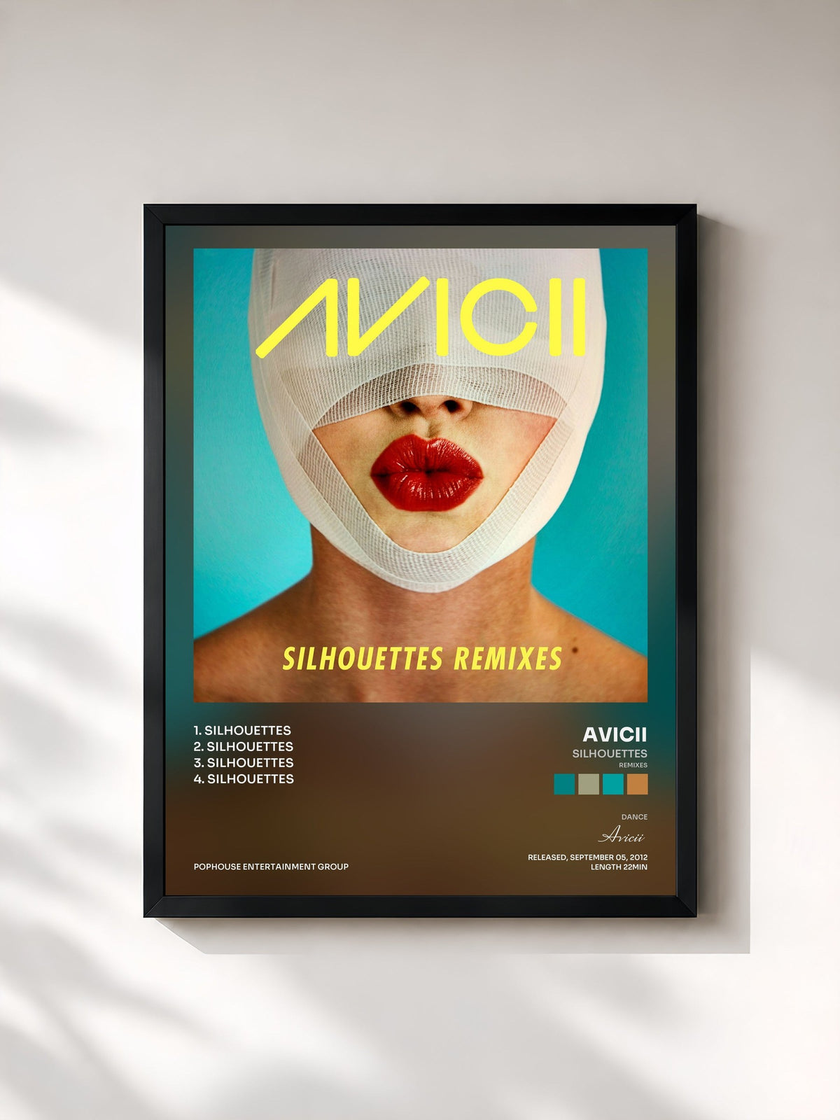 #noir Tableau de l'album Silhouettes (Remixes) de Avicii, cadre noir, imprimé et encadré en France