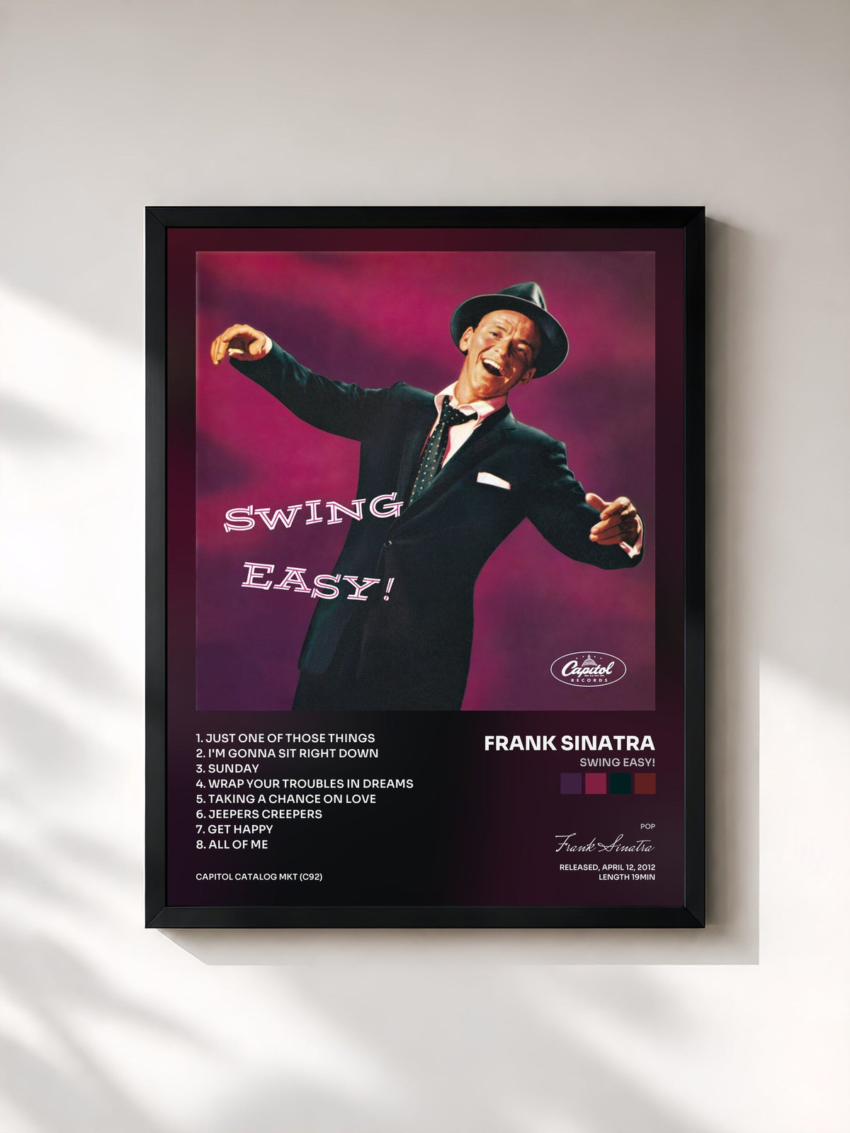 #noir Tableau de l'album Swing Easy! de Frank Sinatra, cadre noir, imprimé et encadré en France