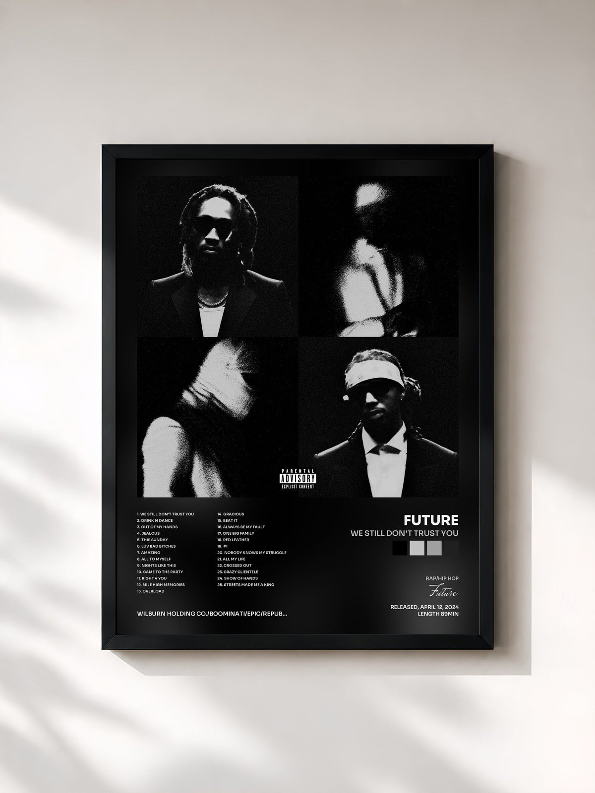 #noir Tableau de l'album WE STILL DON'T TRUST YOU de Future, cadre noir, imprimé et encadré en France