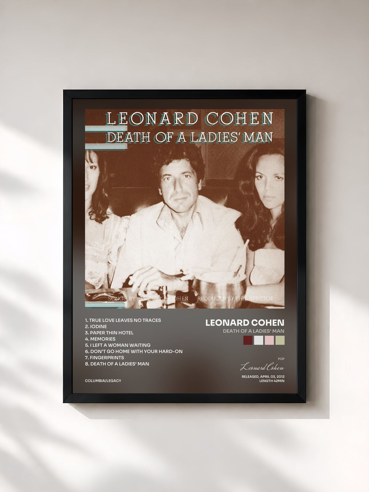 #noir Tableau de l'album Death Of A Ladies' Man de Leonard Cohen, cadre noir, imprimé et encadré en France