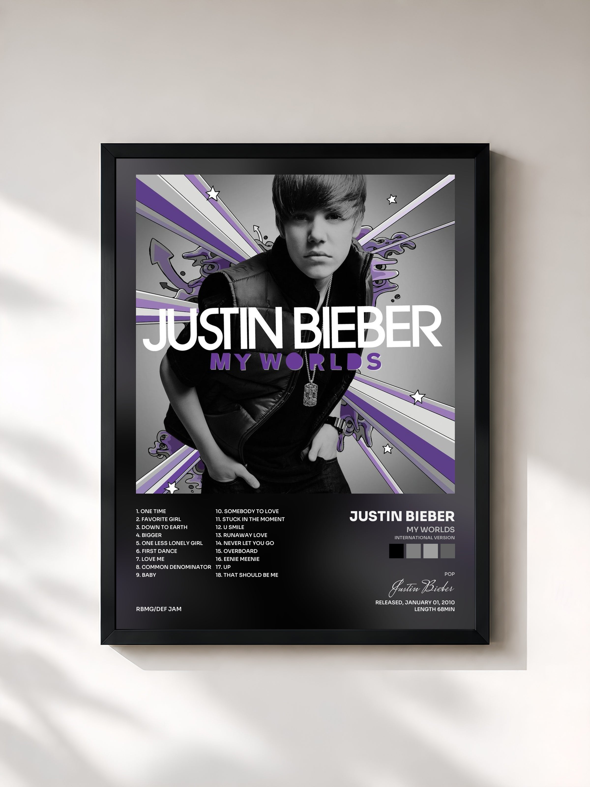 #noir Tableau de l'album My Worlds (International Version) de Justin Bieber, cadre noir, imprimé et encadré en France