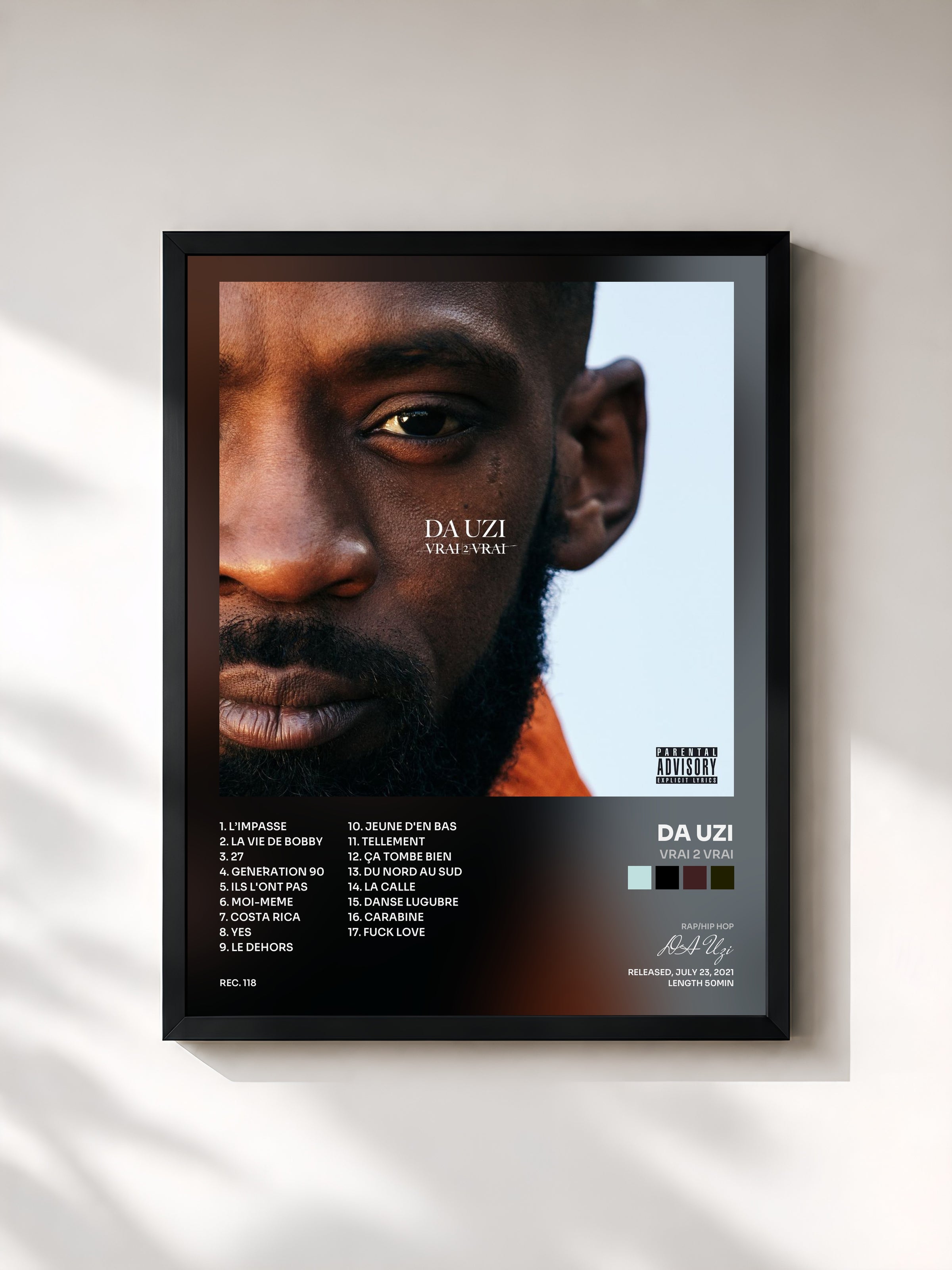 #noir Vrai 2 vrai by DA Uzi as a framed art print, black frame, printed and framed in France