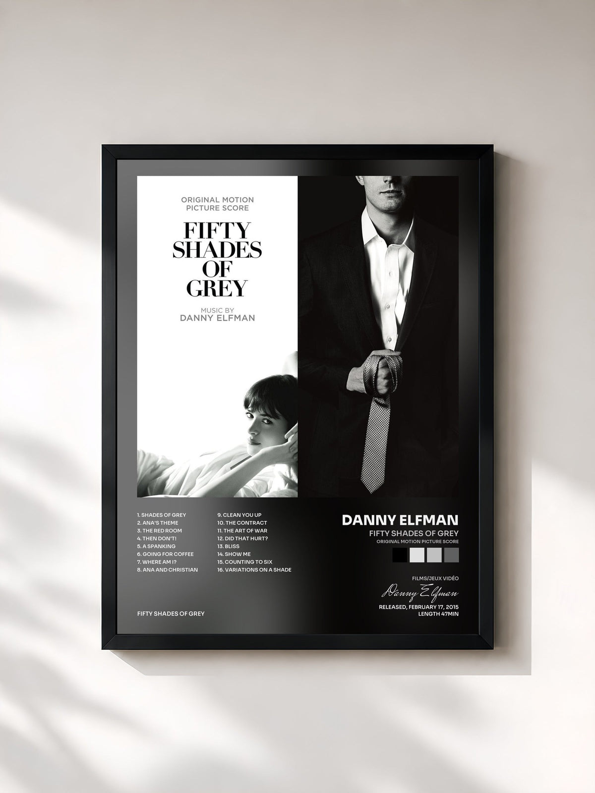 #noir Tableau de l'album Fifty Shades Of Grey (Original Motion Picture Score) de Danny Elfman, cadre noir, imprimé et encadré en France