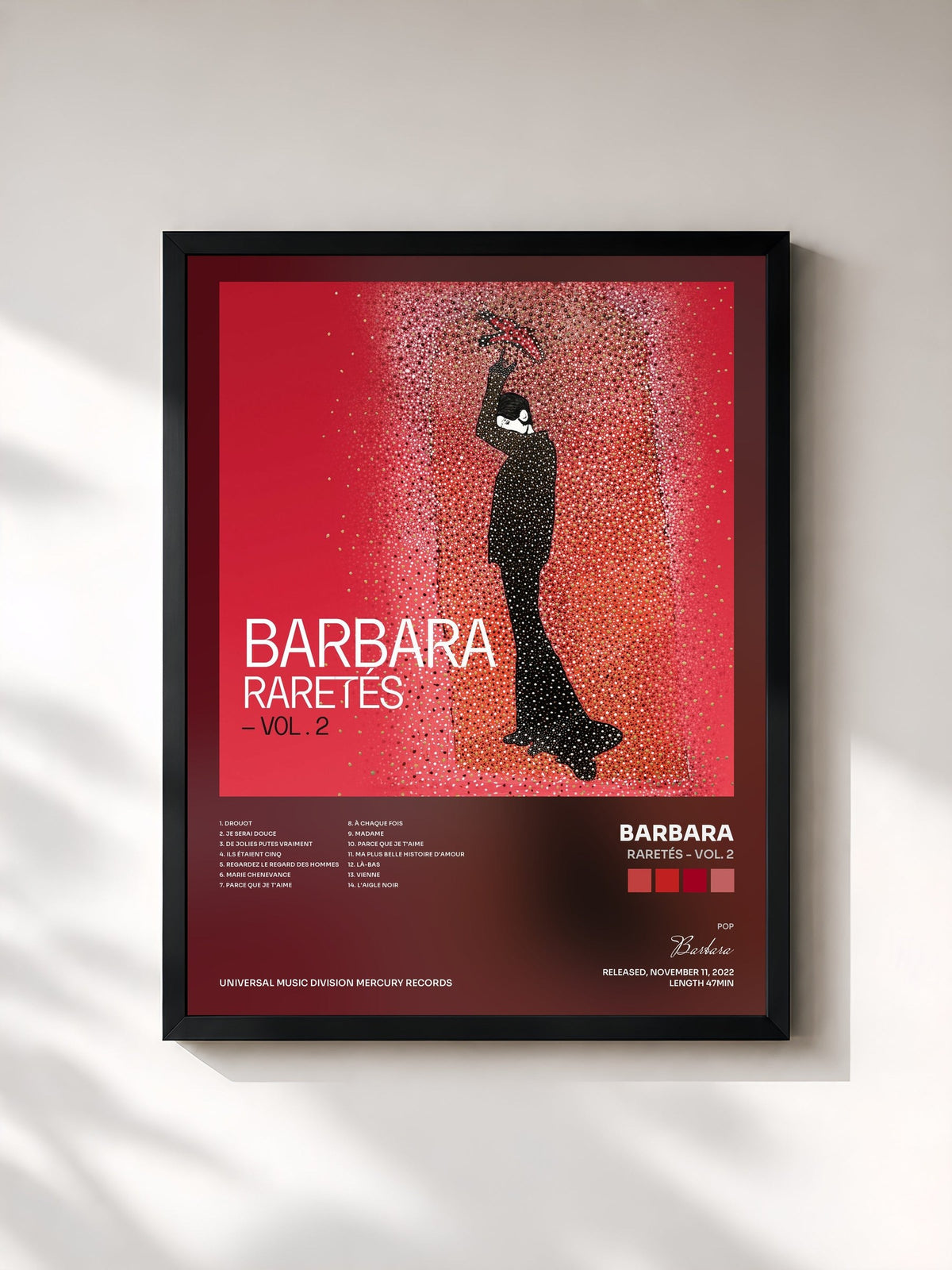 #noir Tableau de l'album Raretés - Vol. 2 de Barbara, cadre noir, imprimé et encadré en France