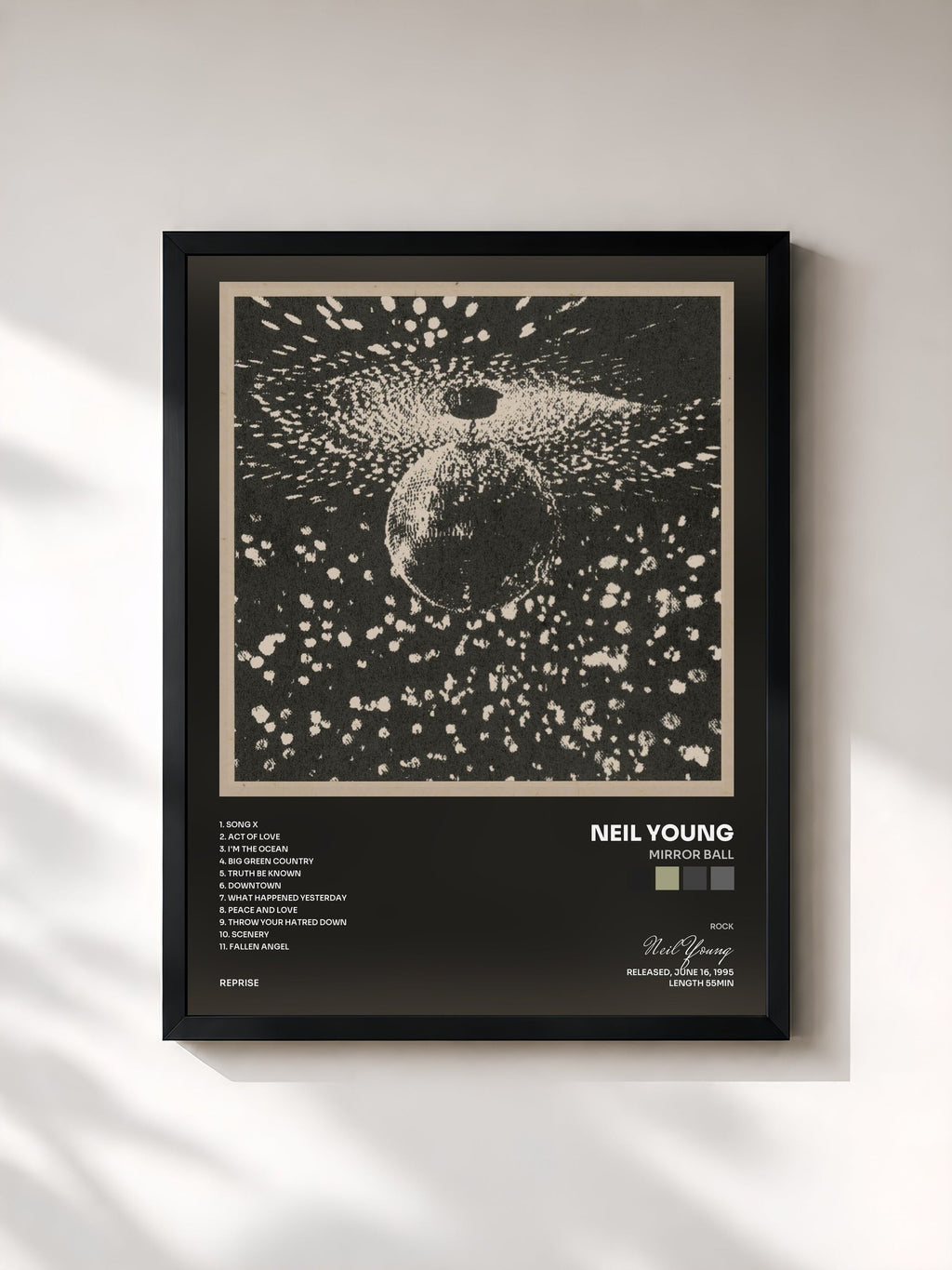 #noir Tableau de l'album Mirror Ball de Neil Young, cadre noir, imprimé et encadré en France