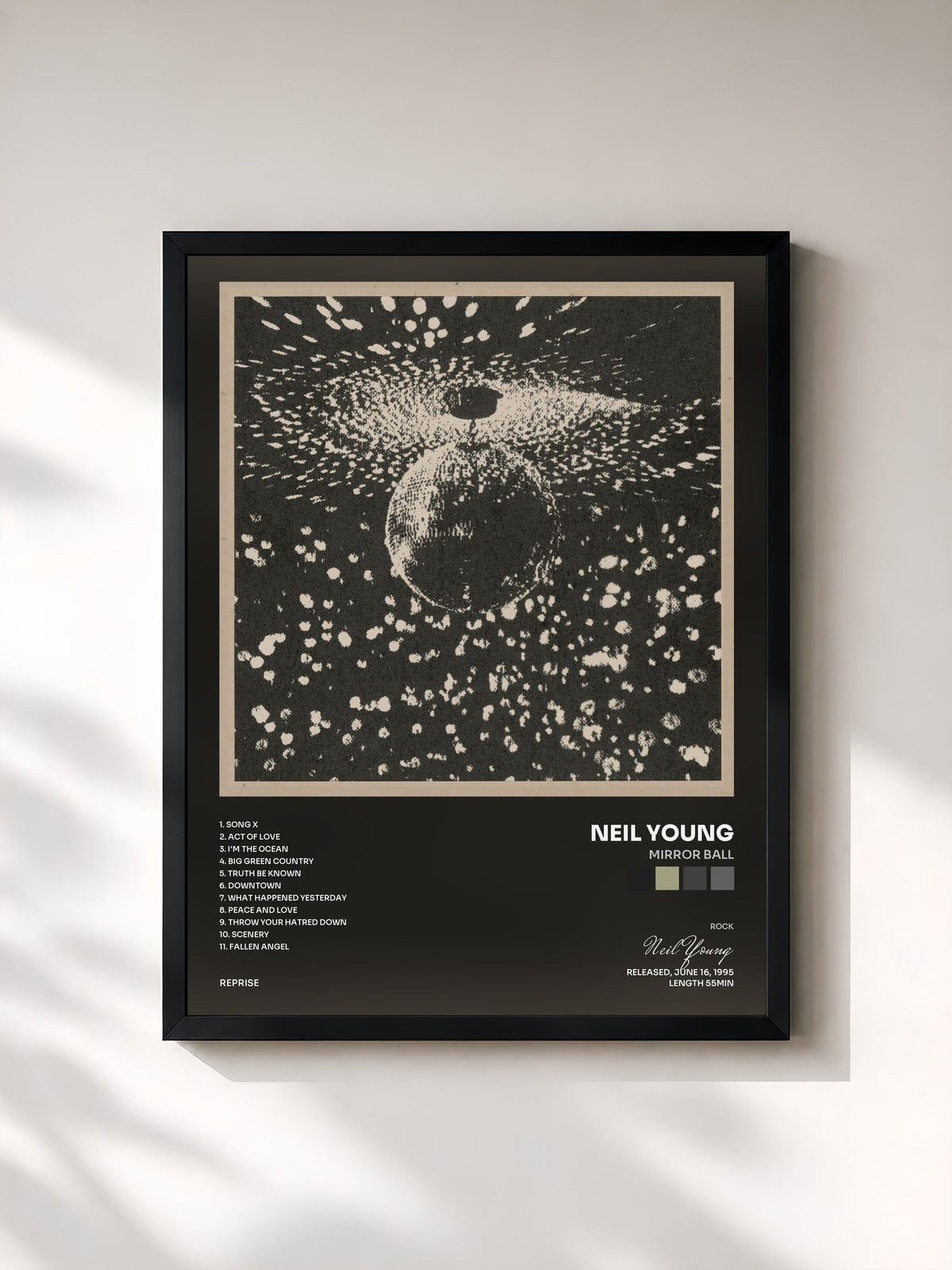 #noir Tableau de l'album Mirror Ball de Neil Young, cadre noir, imprimé et encadré en France