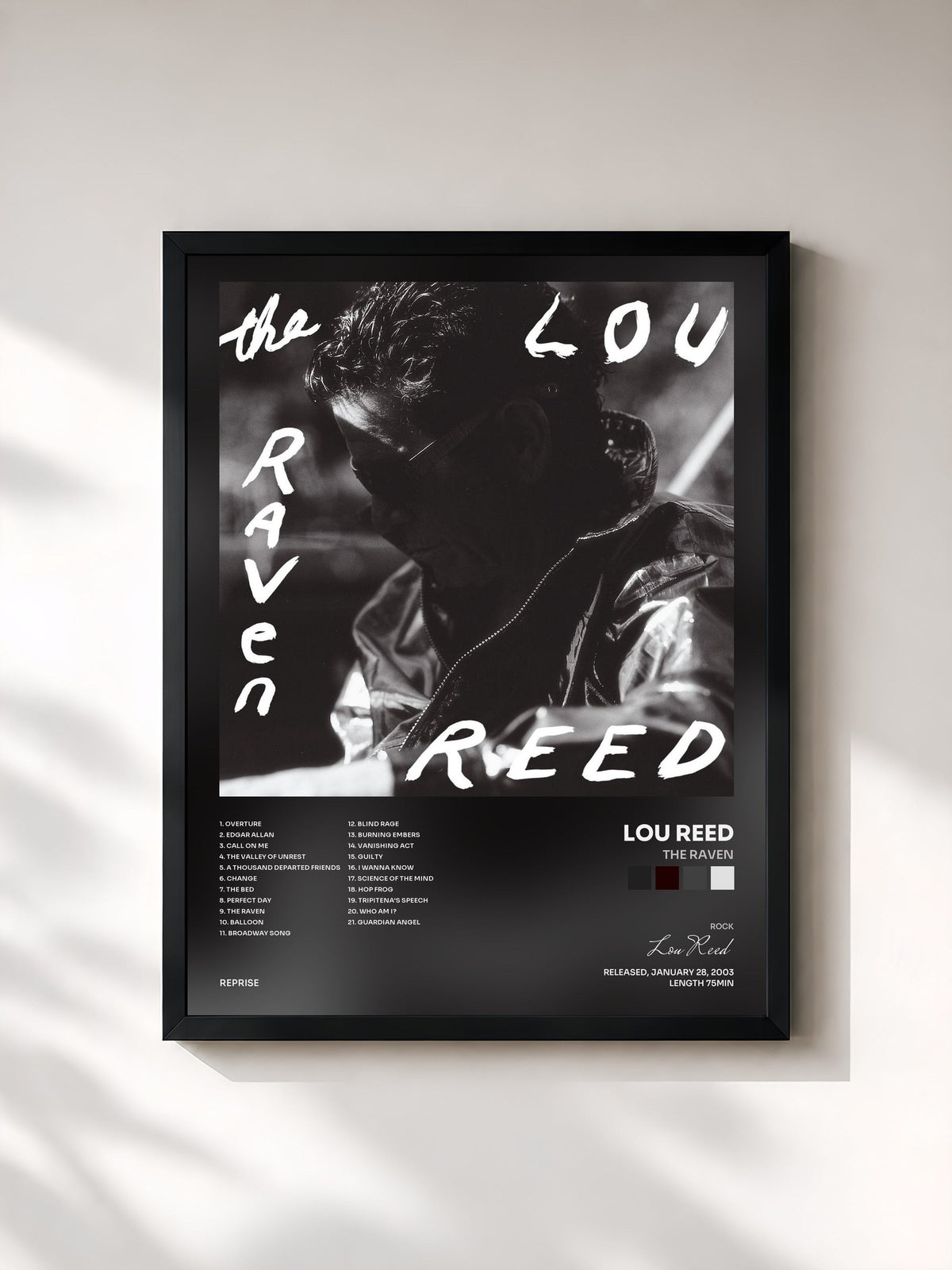 #noir Tableau de l'album The Raven de Lou Reed, cadre noir, imprimé et encadré en France