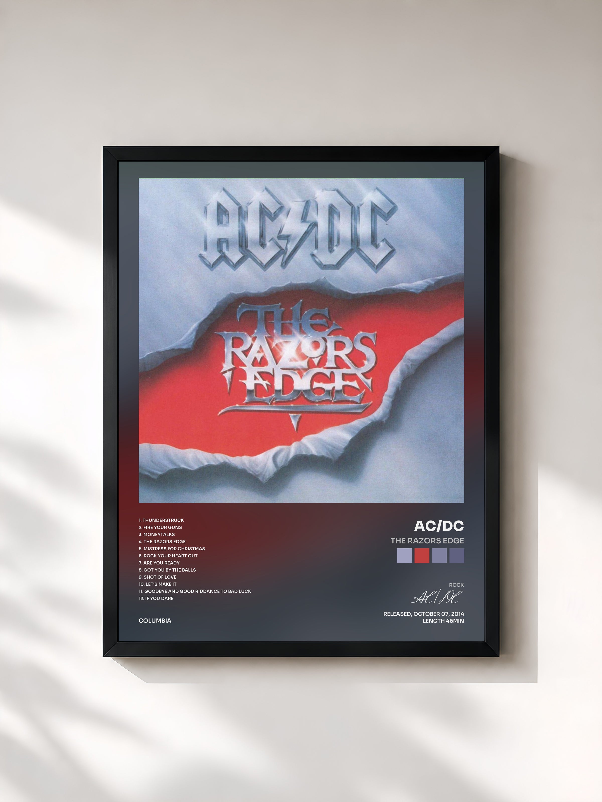 #noir Tableau de l'album The Razors Edge de AC/DC, cadre noir, imprimé et encadré en France