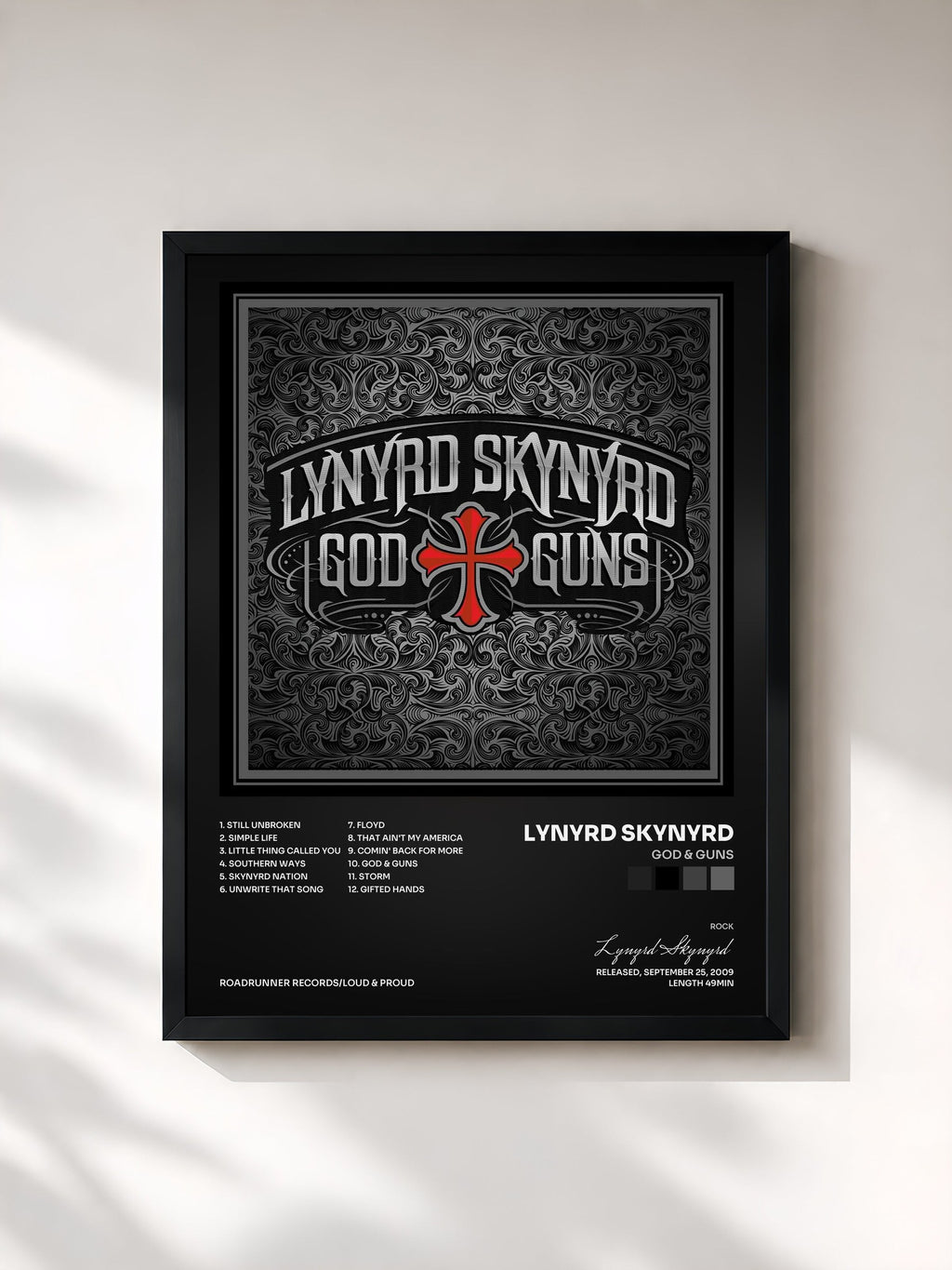#noir God & Guns de Lynyrd Skynyrd en lámina enmarcada, marco negro, impresa y enmarcada en Francia
