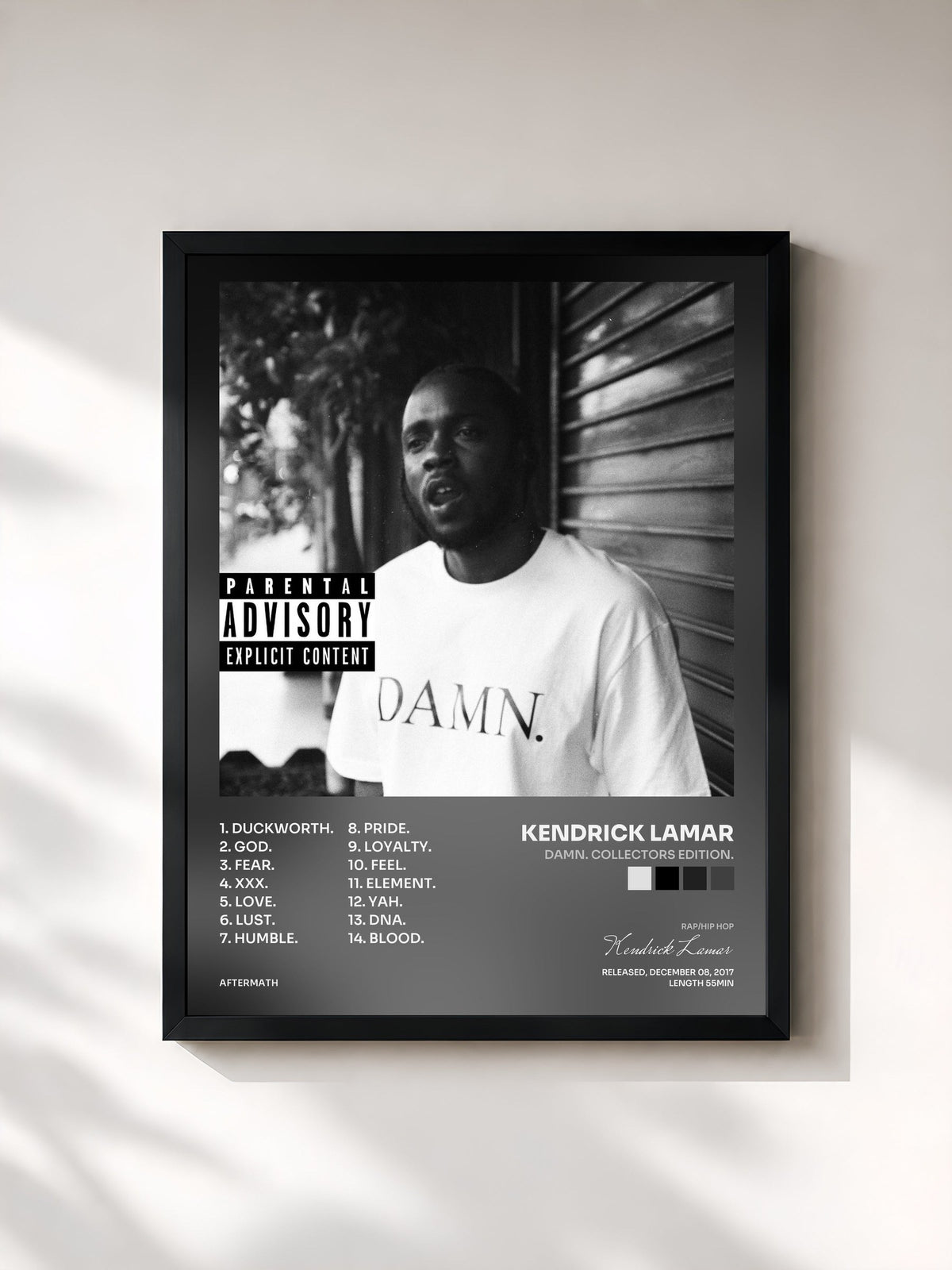 #noir Tableau de l'album DAMN. COLLECTORS EDITION. de Kendrick Lamar, cadre noir, imprimé et encadré en France