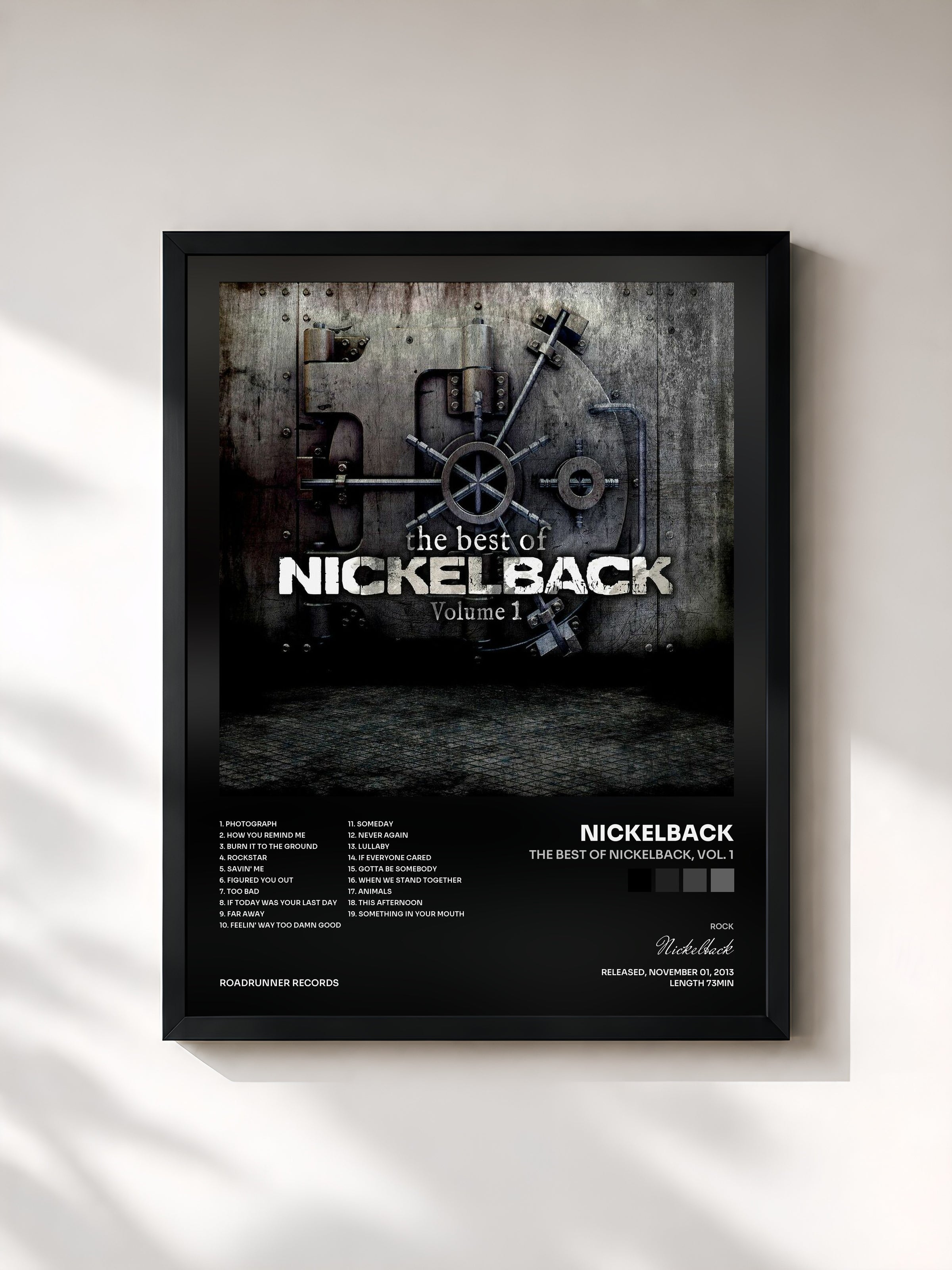 #noir Tableau de l'album The Best of Nickelback, Vol. 1 de Nickelback, cadre noir, imprimé et encadré en France