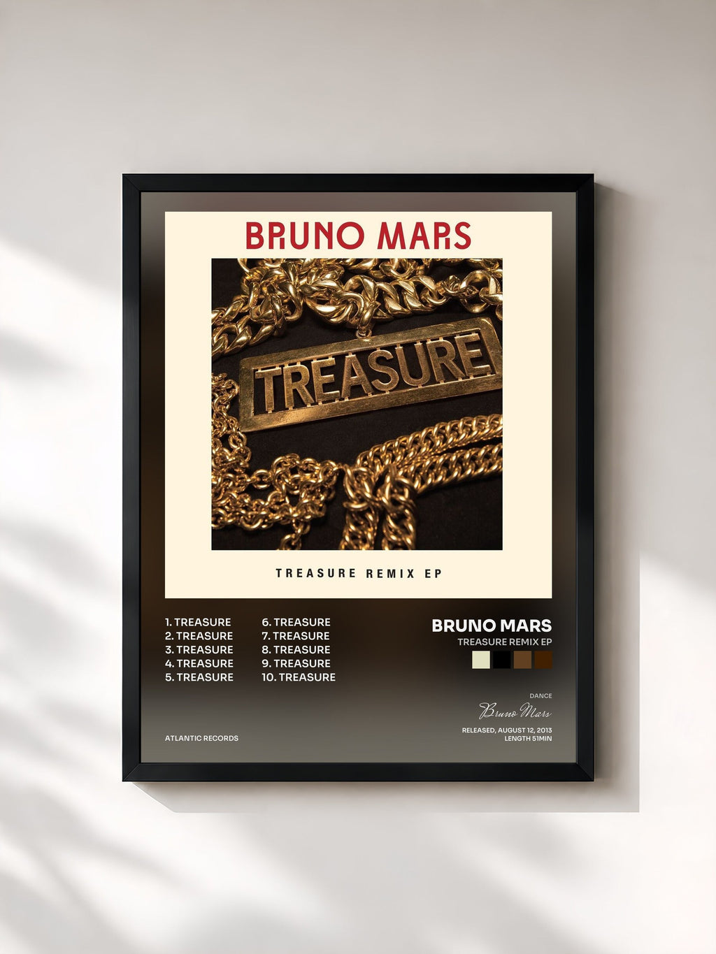 #noir Tableau de l'album Treasure Remix EP de Bruno Mars, cadre noir, imprimé et encadré en France