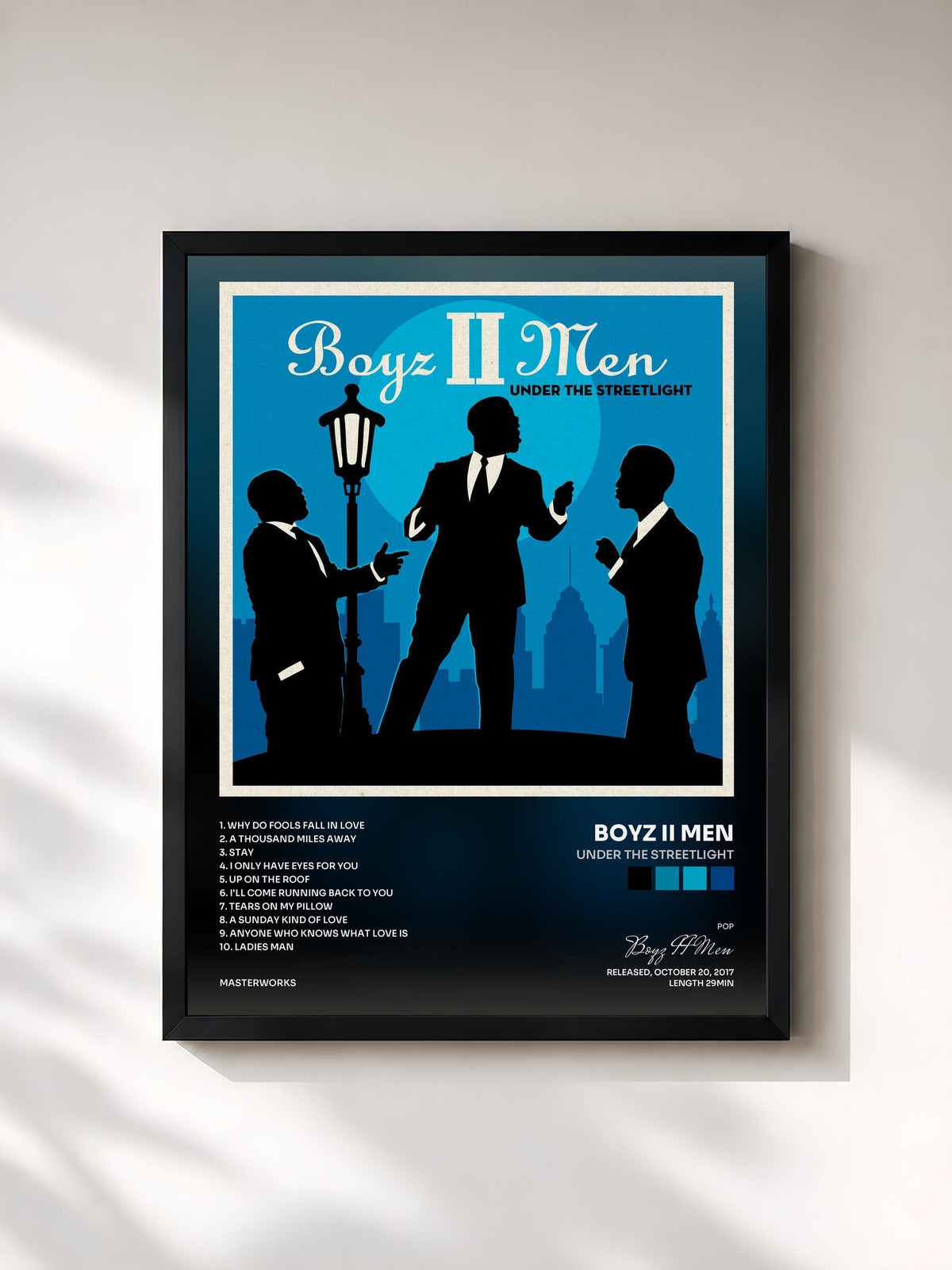 #noir Tableau de l'album Under the Streetlight de Boyz II Men, cadre noir, imprimé et encadré en France