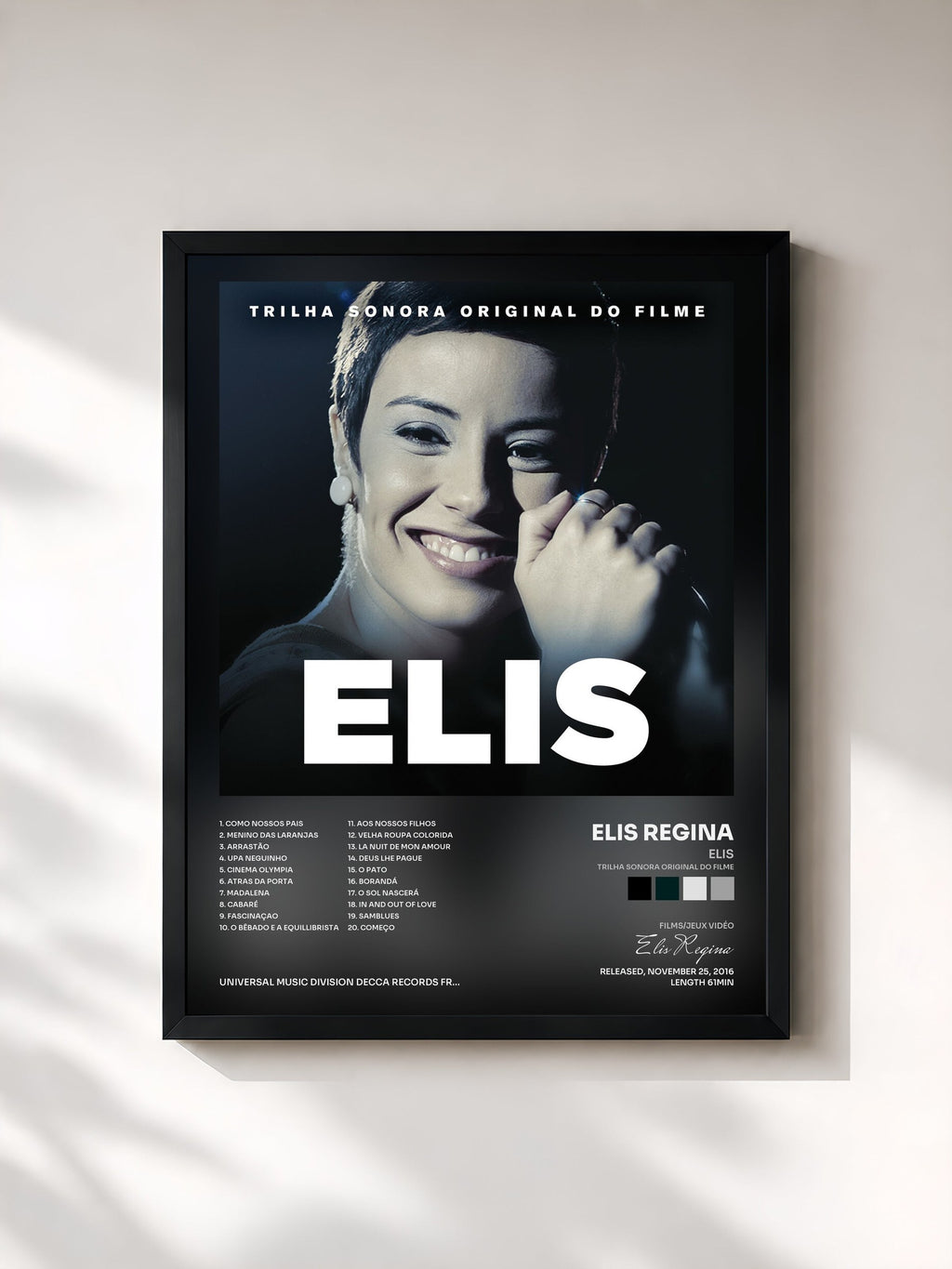#noir Tableau de l'album Elis (Trilha Sonora Original Do Filme) de Elis Regina, cadre noir, imprimé et encadré en France