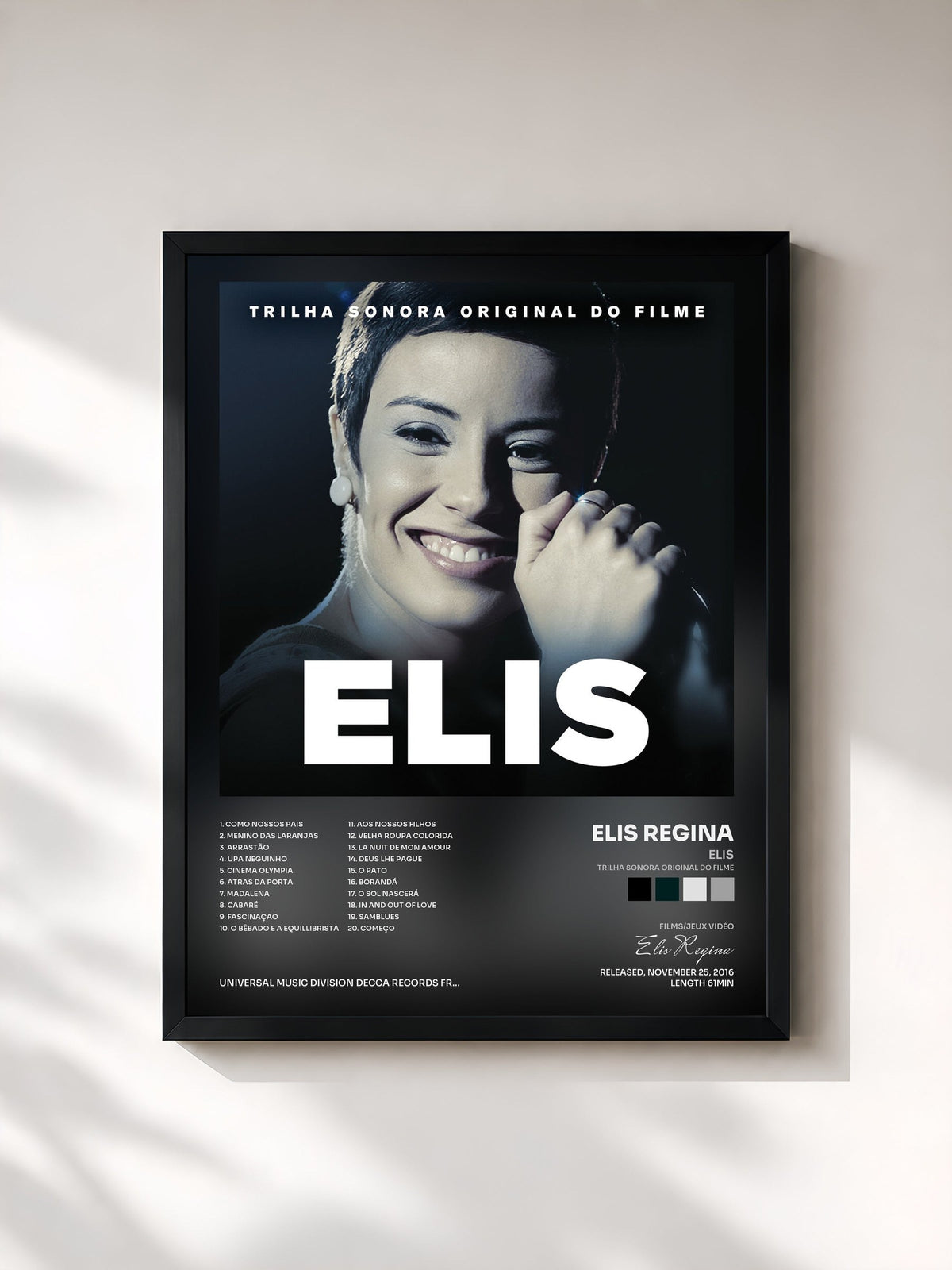 #noir Tableau de l'album Elis (Trilha Sonora Original Do Filme) de Elis Regina, cadre noir, imprimé et encadré en France