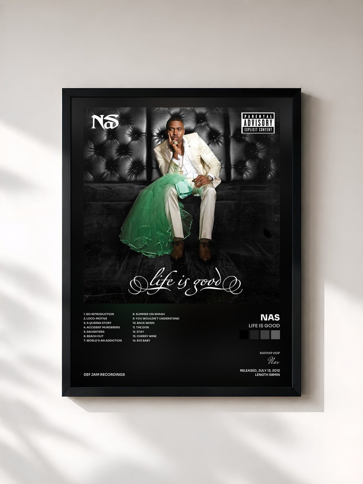 #noir Tableau de l'album Life Is Good de Nas, cadre noir, imprimé et encadré en France