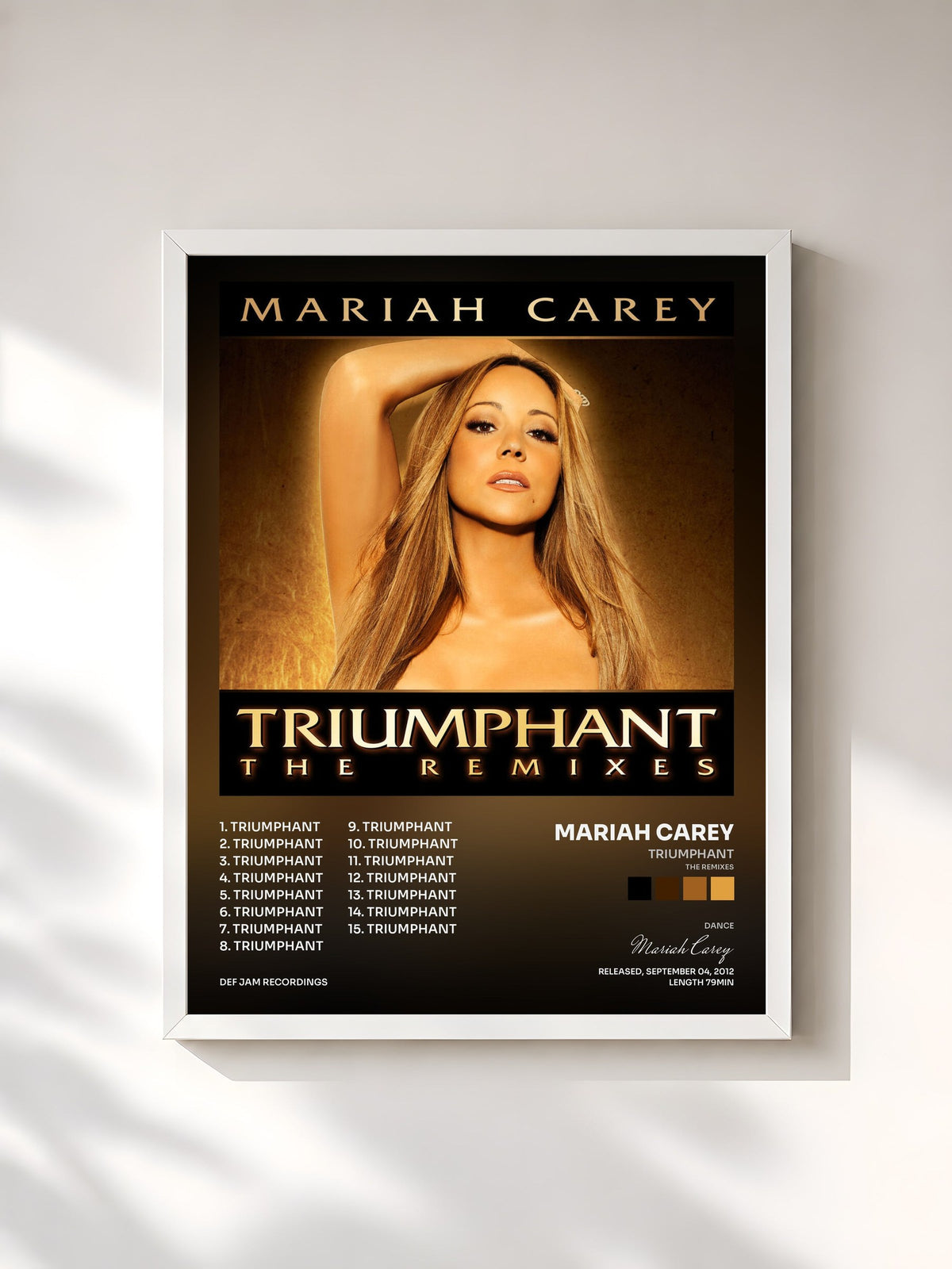 #blanc Tableau de l'album Triumphant (The Remixes) de Mariah Carey, cadre blanc, imprimé et encadré en France