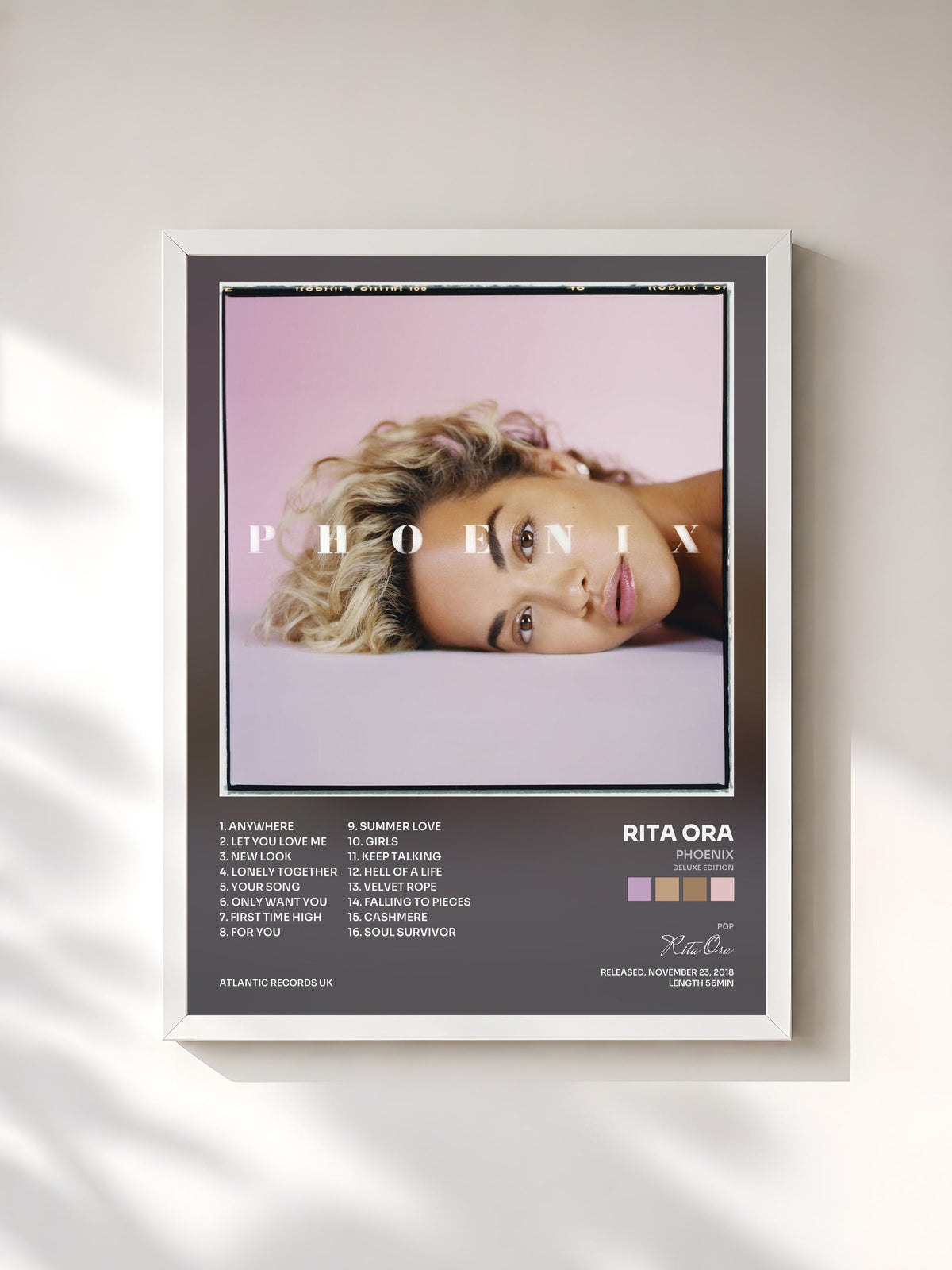 #blanc Phoenix (Deluxe Edition) by Rita Ora as a framed art print, white frame, printed and framed in France