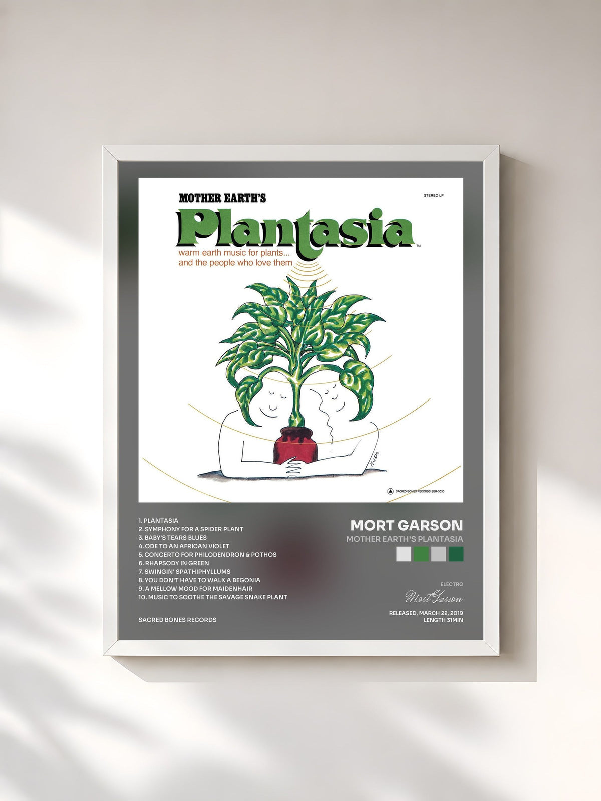 #blanc Tableau de l'album Mother Earth's Plantasia de Mort Garson, cadre blanc, imprimé et encadré en France