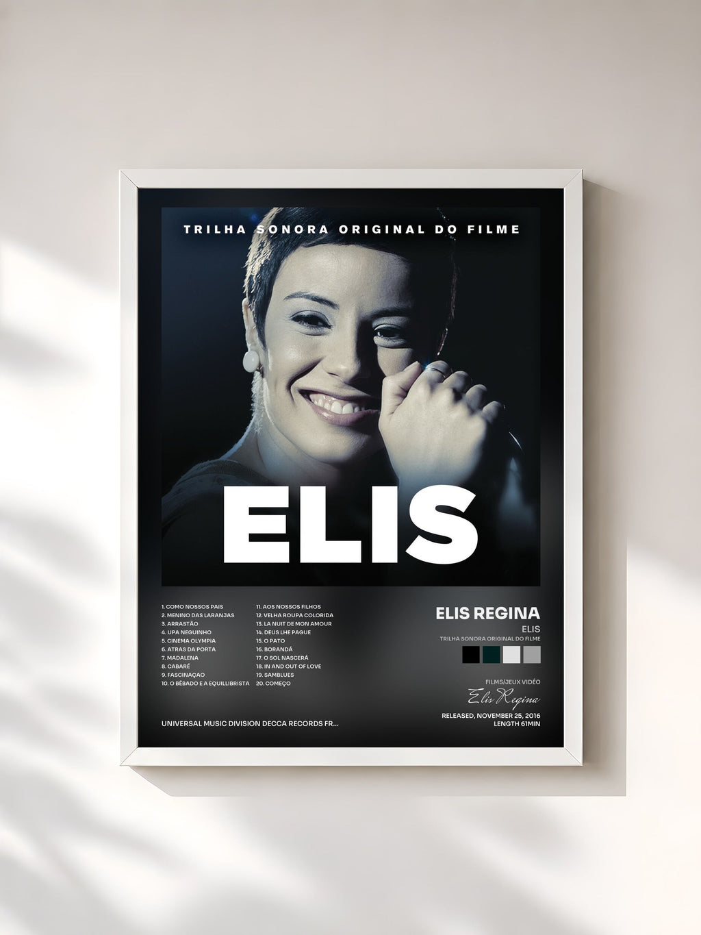 #blanc Tableau de l'album Elis (Trilha Sonora Original Do Filme) de Elis Regina, cadre blanc, imprimé et encadré en France