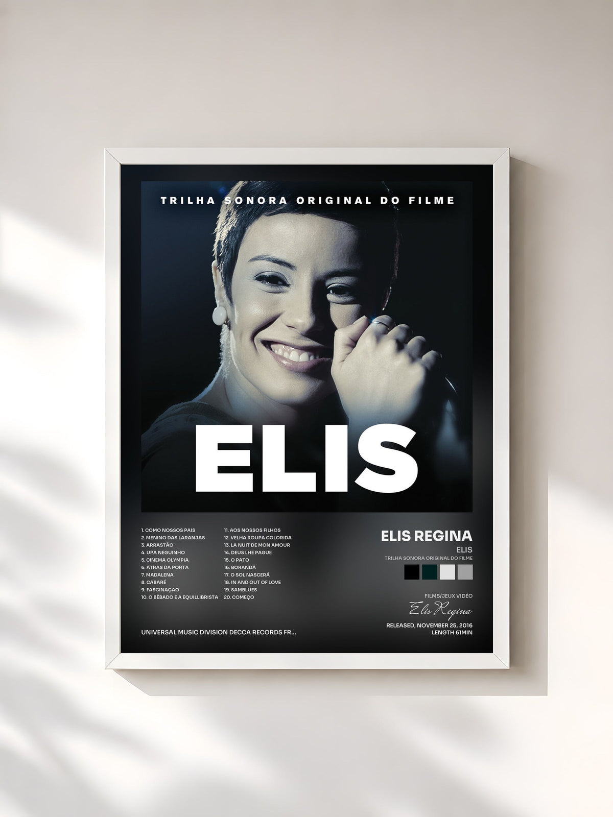 #blanc Tableau de l'album Elis (Trilha Sonora Original Do Filme) de Elis Regina, cadre blanc, imprimé et encadré en France
