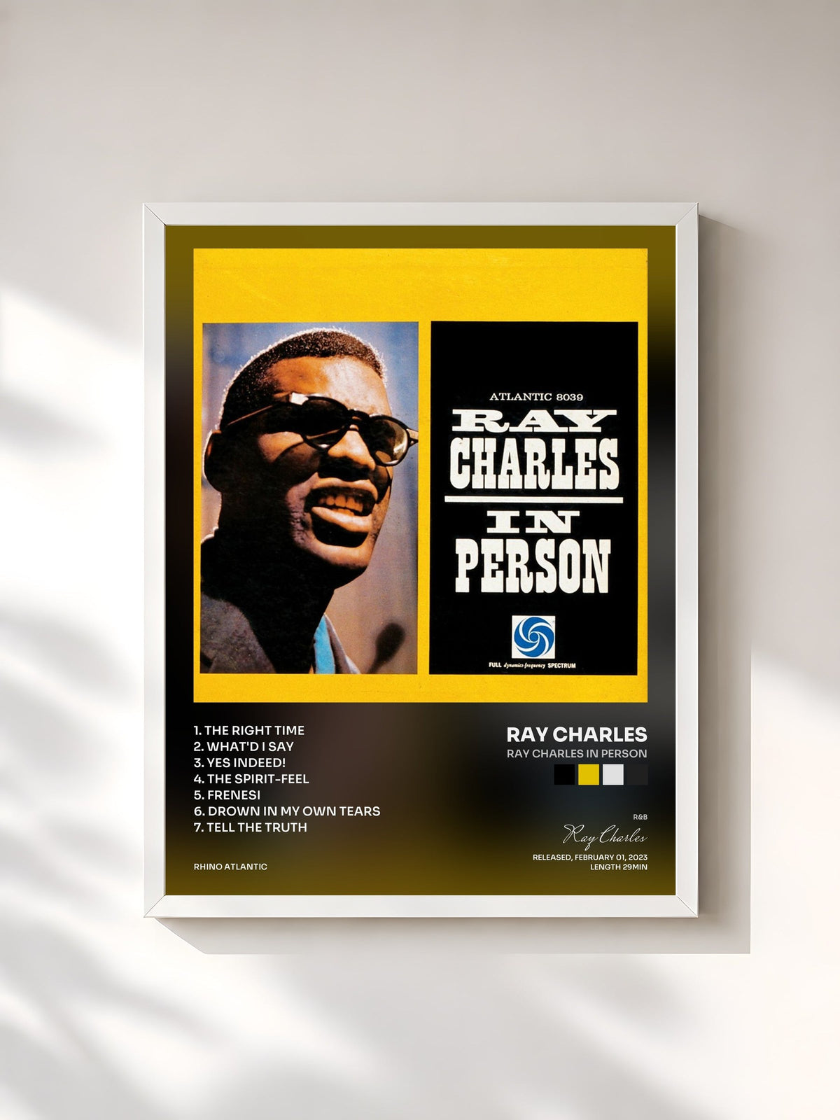 #blanc Tableau de l'album Ray Charles In Person de Ray Charles, cadre blanc, imprimé et encadré en France
