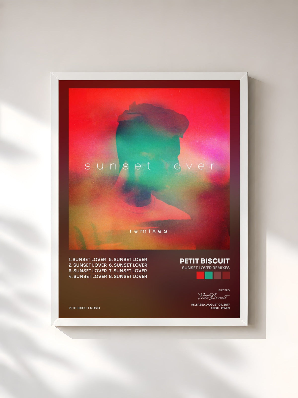 #blanc Tableau de l'album Sunset Lover Remixes de Petit Biscuit, cadre blanc, imprimé et encadré en France