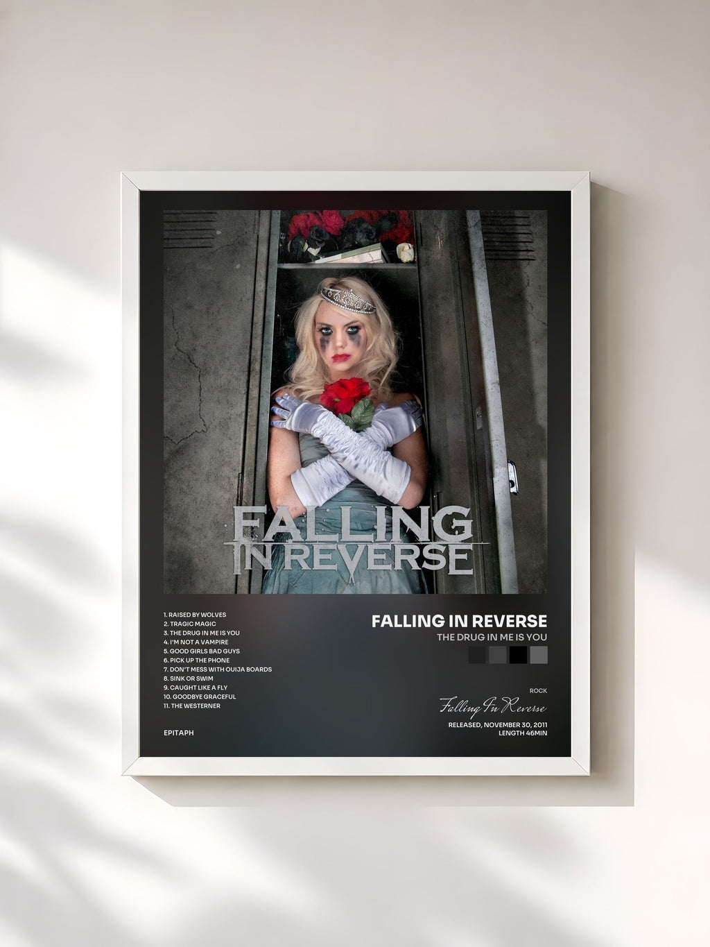 #blanc Tableau de l'album The Drug In Me Is You de Falling In Reverse, cadre blanc, imprimé et encadré en France