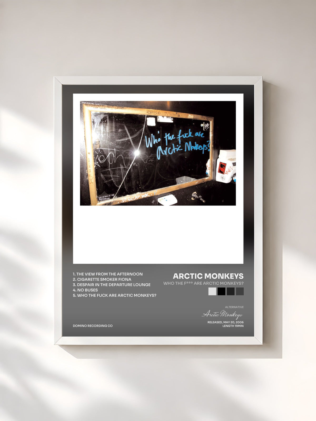 #blanc Tableau de l'album Who The F*** Are Arctic Monkeys? de Arctic Monkeys, cadre blanc, imprimé et encadré en France