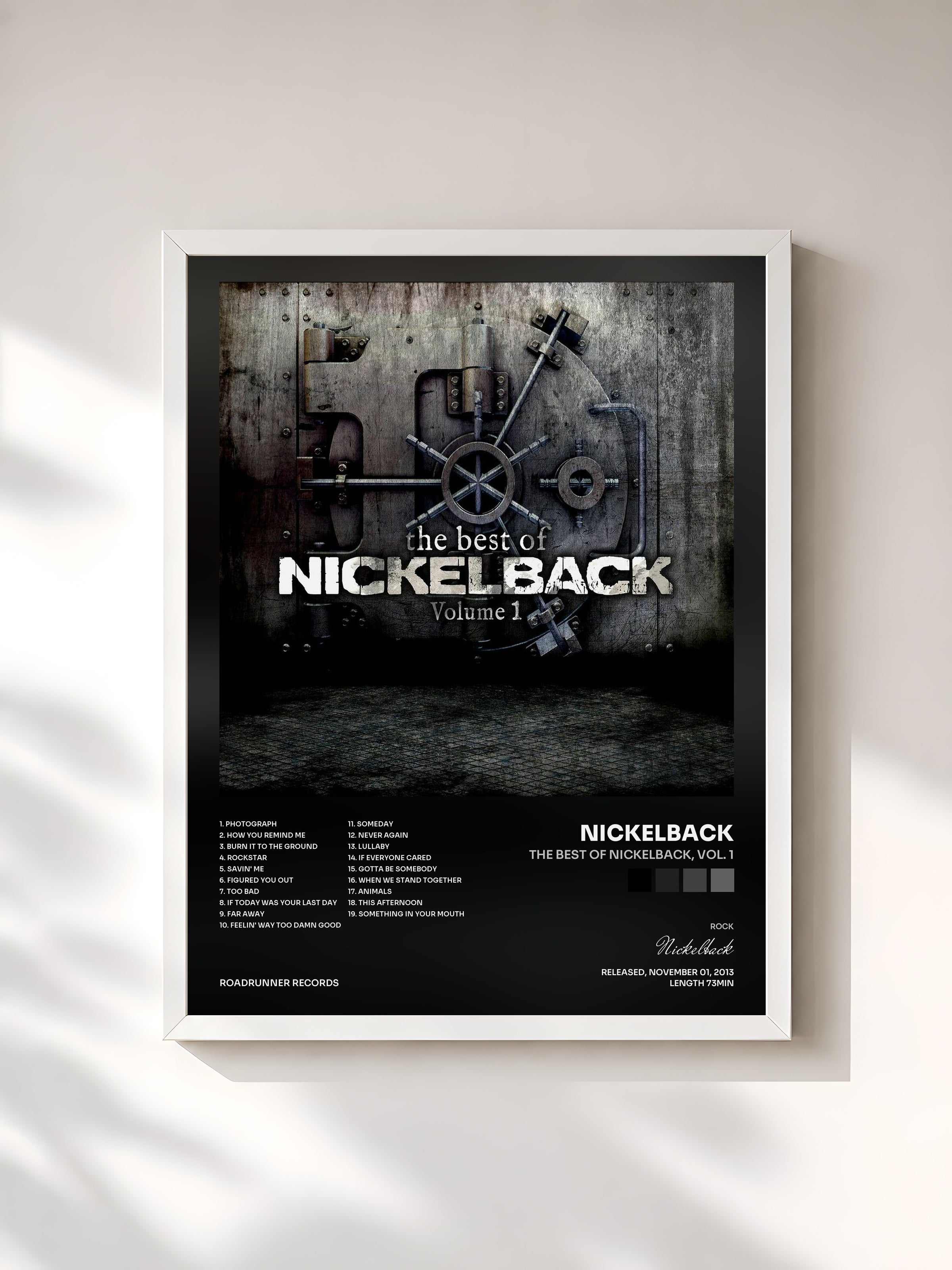 #blanc Tableau de l'album The Best of Nickelback, Vol. 1 de Nickelback, cadre blanc, imprimé et encadré en France