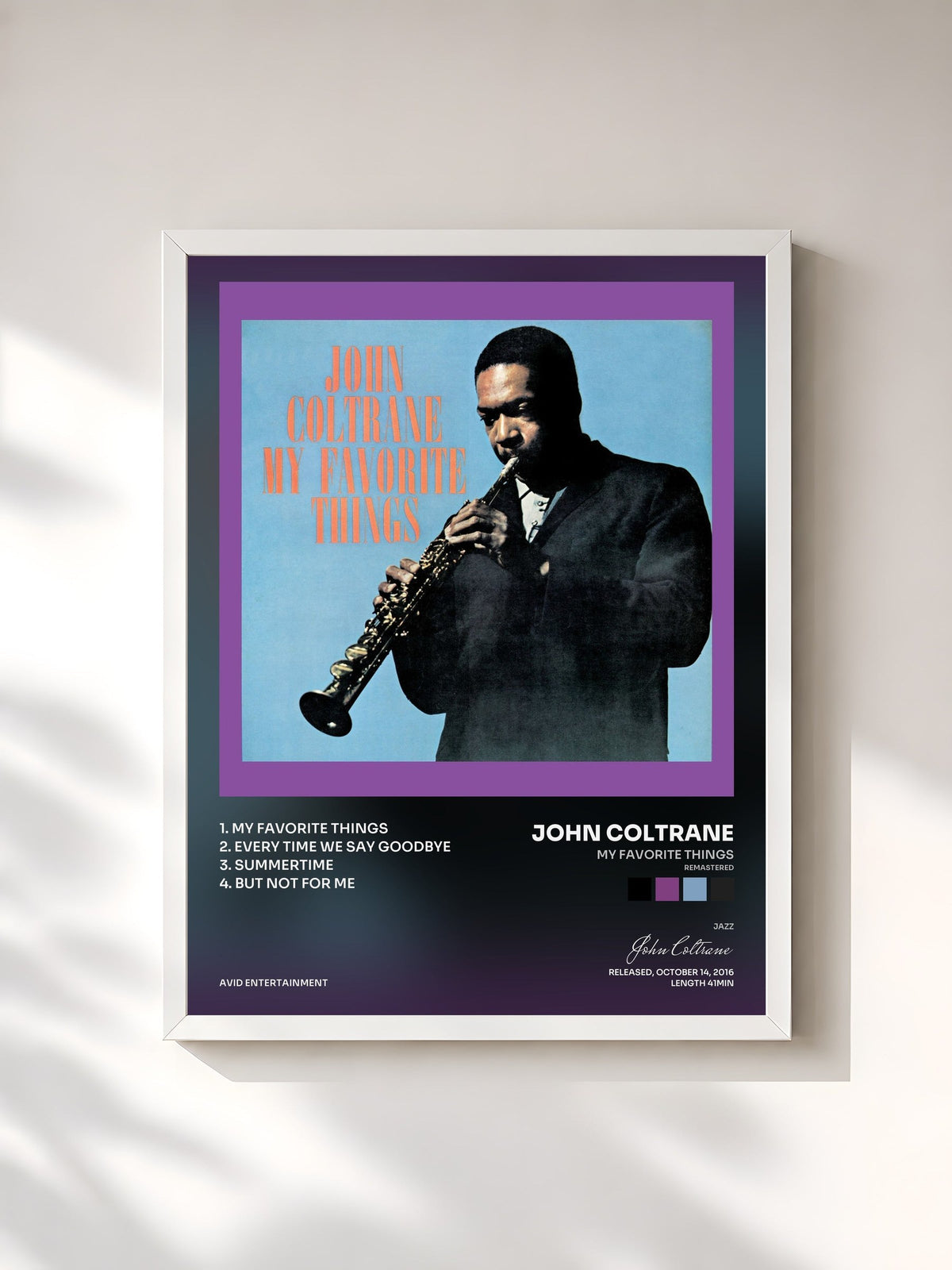 #blanc Tableau de l'album My Favorite Things (Remastered) de John Coltrane, cadre blanc, imprimé et encadré en France