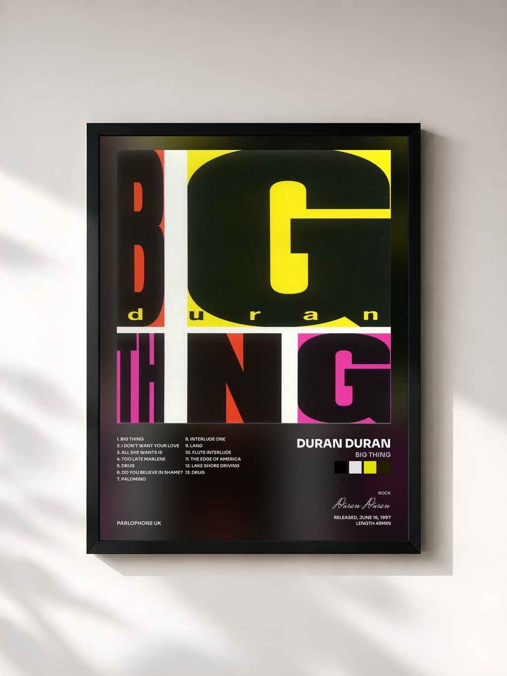 #noir Tableau de l'album Big Thing de Duran Duran, cadre noir, imprimé et encadré en France