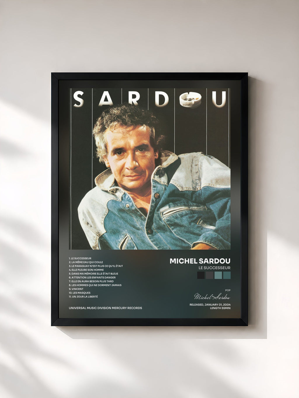 #noir Tableau de l'album Le Successeur de Michel Sardou, cadre noir, imprimé et encadré en France