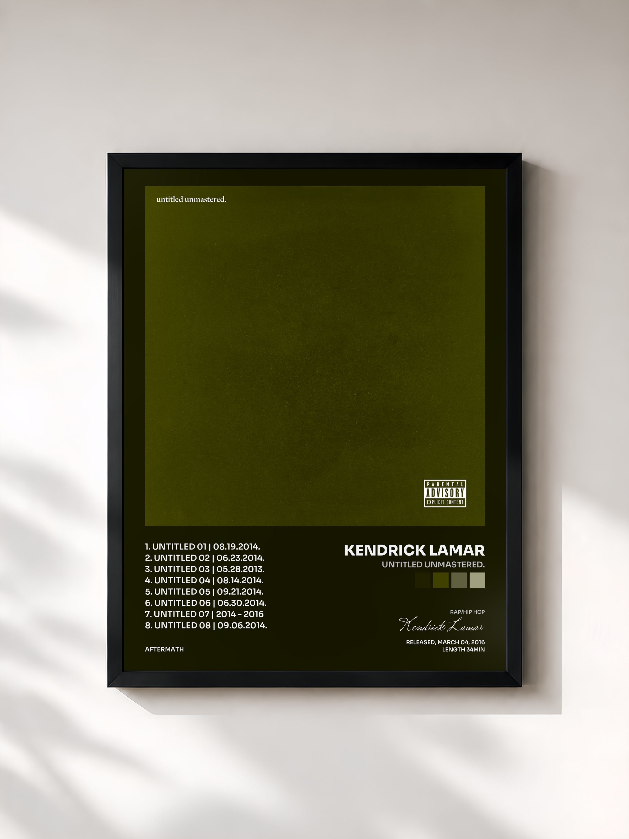 #noir Tableau de l'album untitled unmastered. de Kendrick Lamar, cadre noir, imprimé et encadré en France