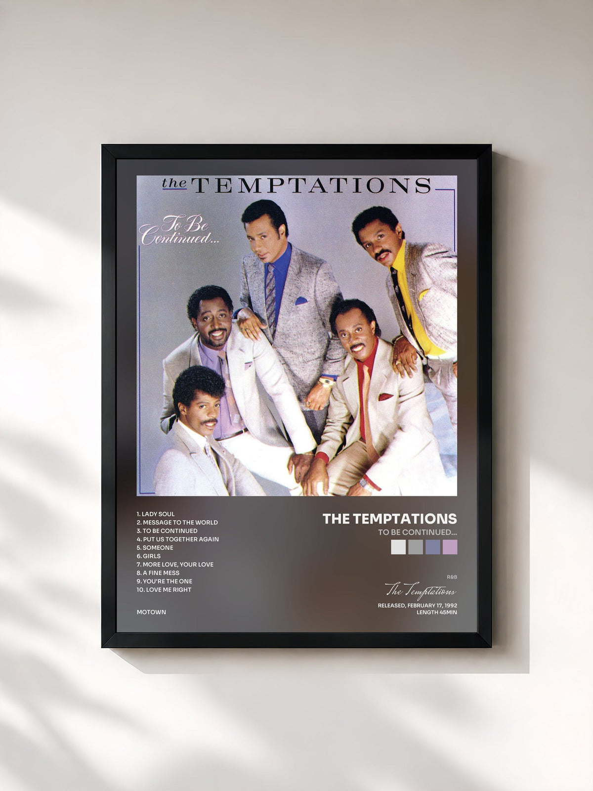 #noir Tableau de l'album To Be Continued... de The Temptations, cadre noir, imprimé et encadré en France