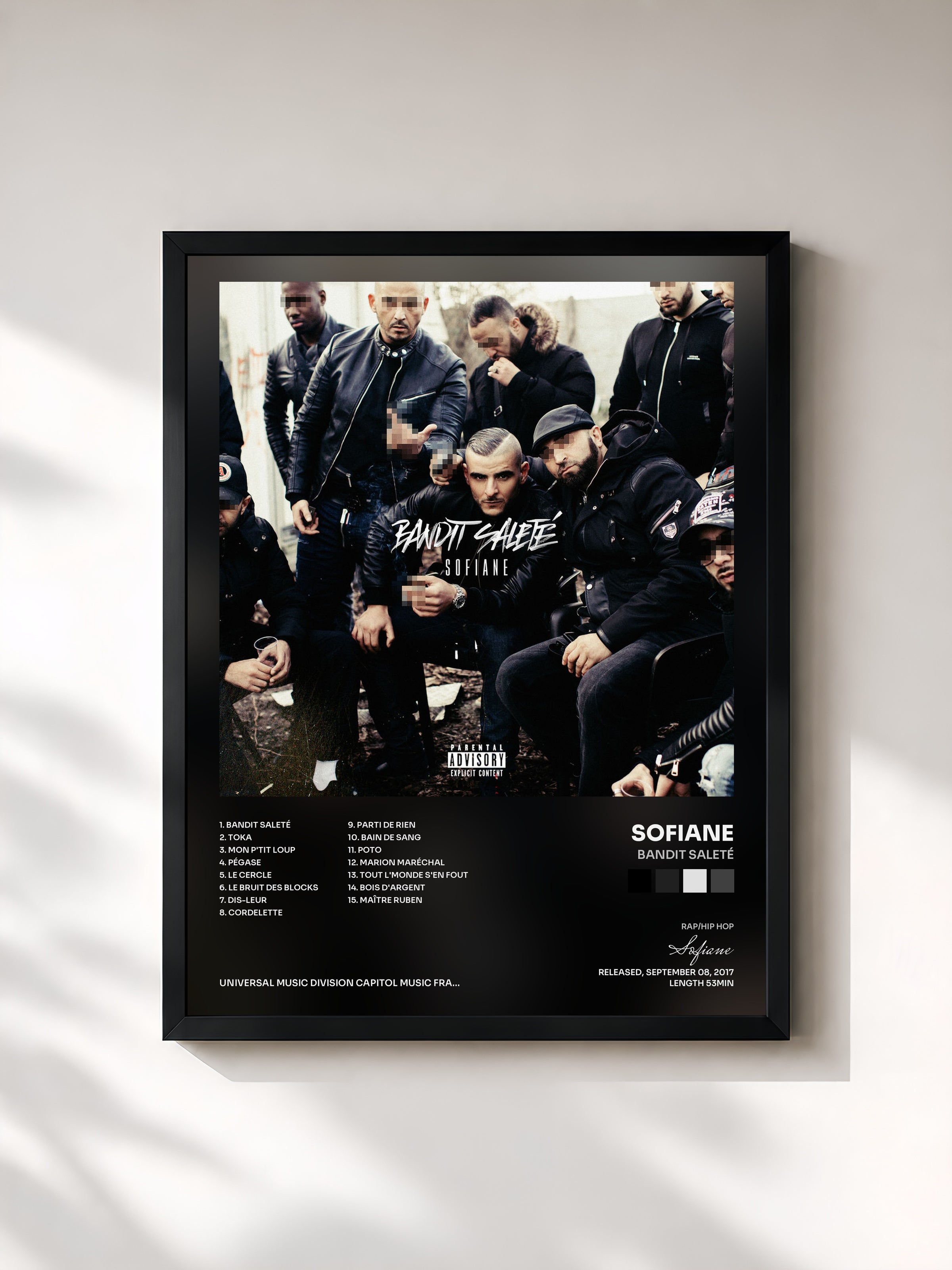 #noir Tableau de l'album Bandit saleté de Sofiane, cadre noir, imprimé et encadré en France